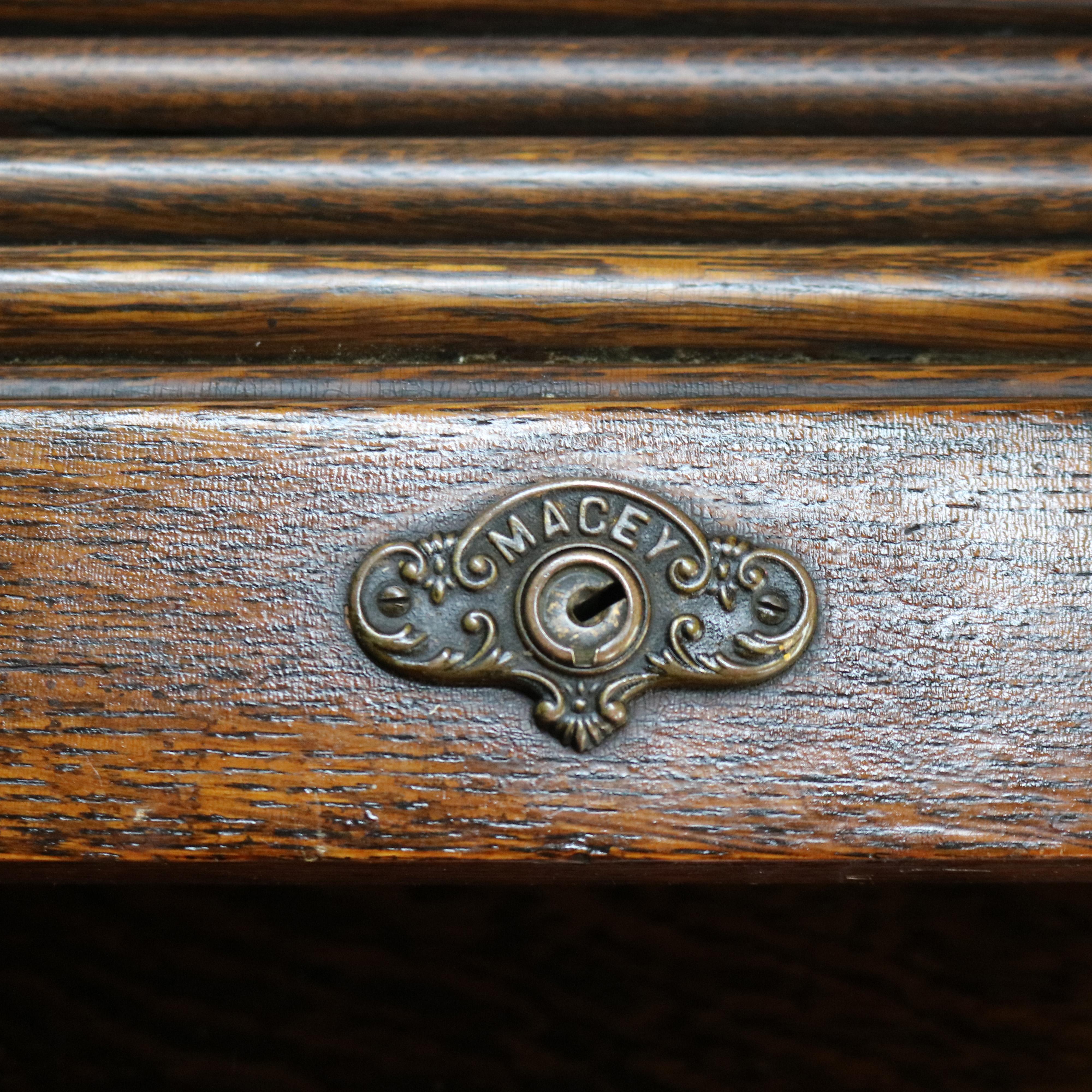 Antique Arts & Crafts Oak Raised Panel S-Roll Top Desk with Full Interior C1900 For Sale 5