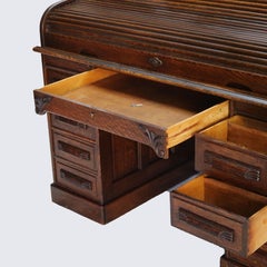 Antike Arts & Crafts Eiche erhöht Panel S-Roll-Top-Schreibtisch mit voller Innen C1900