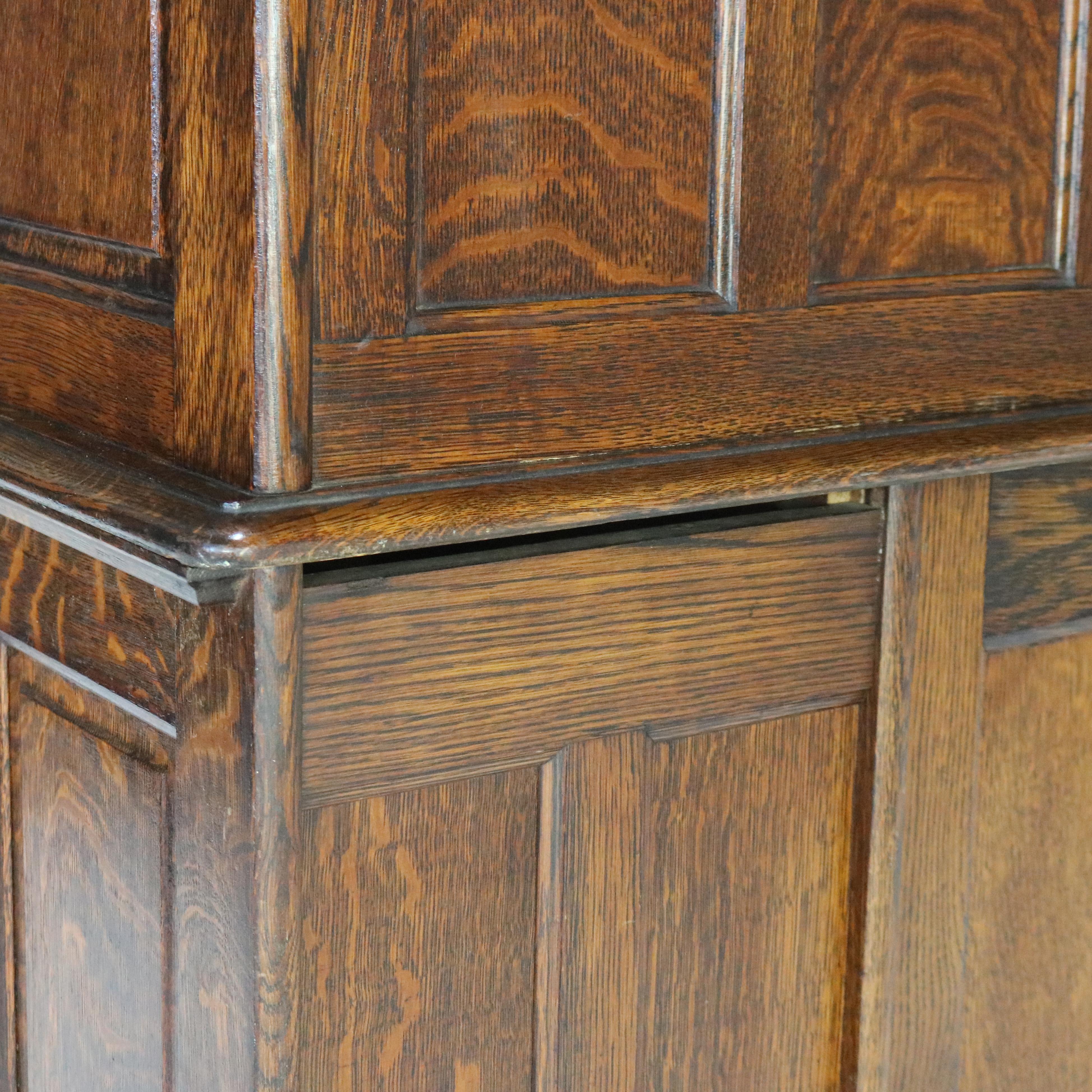 Antique Arts & Crafts Oak Raised Panel S-Roll Top Desk with Full Interior C1900 For Sale 15