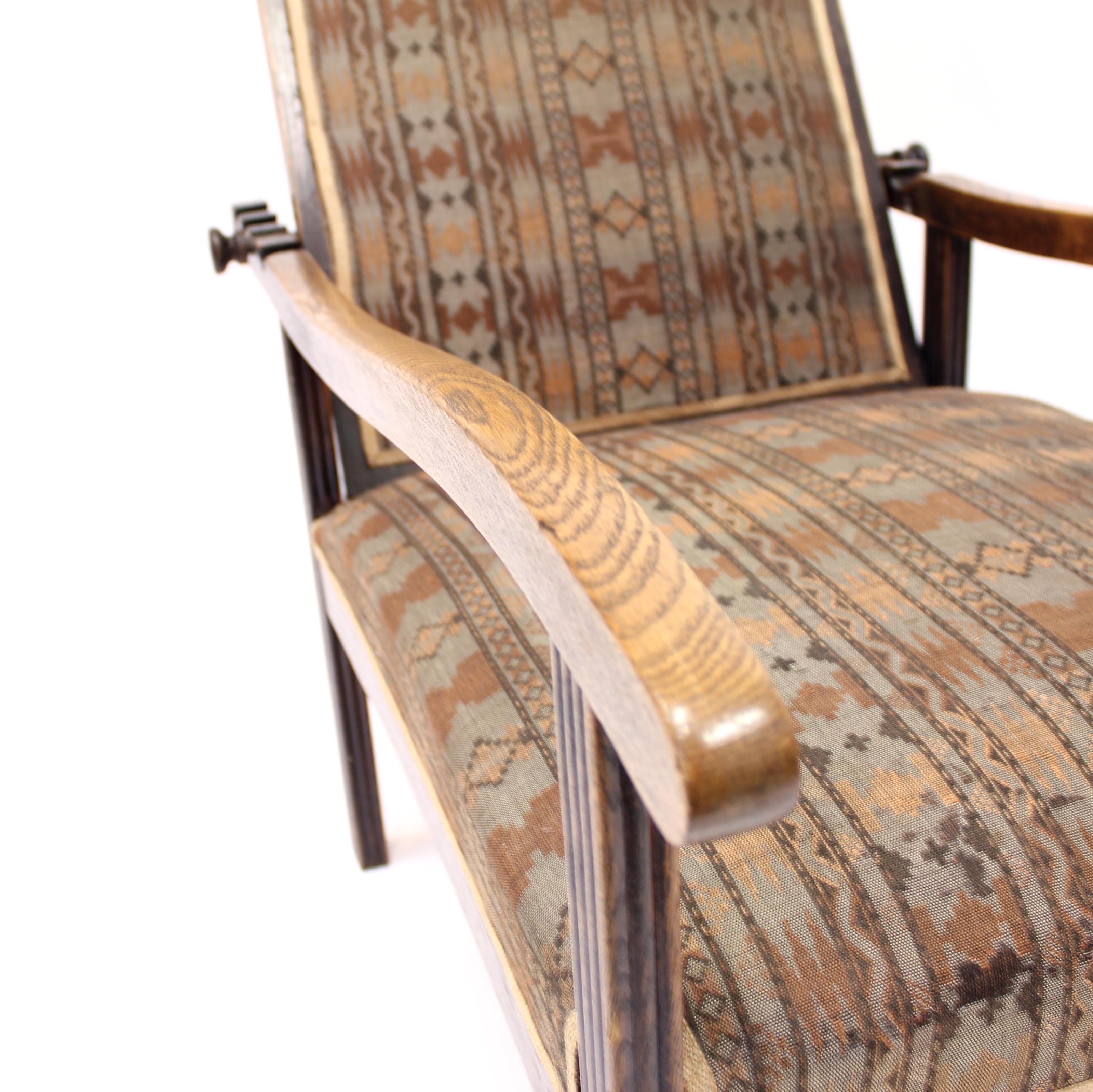 Sedia reclinabile antica Arts & Crafts Oak, inizio XX secolo in vendita 6