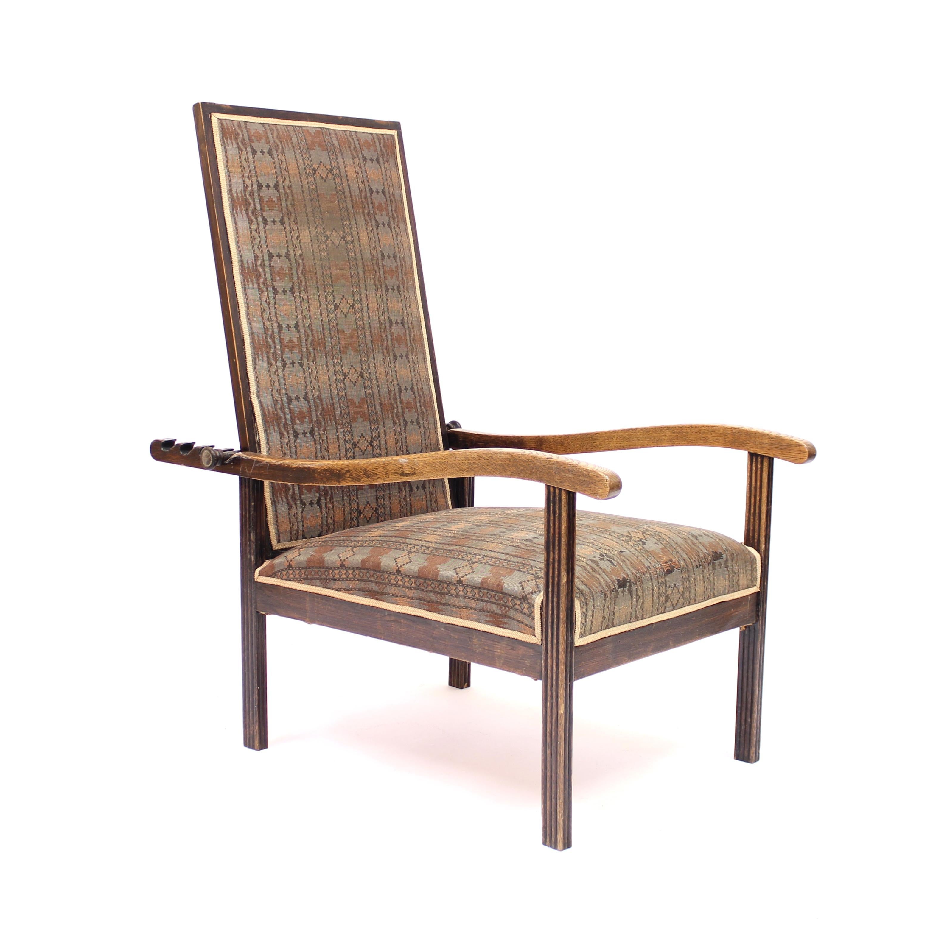 Arts and Crafts Fauteuil inclinable en chne Arts & Crafts ancien, dbut du XXe sicle en vente