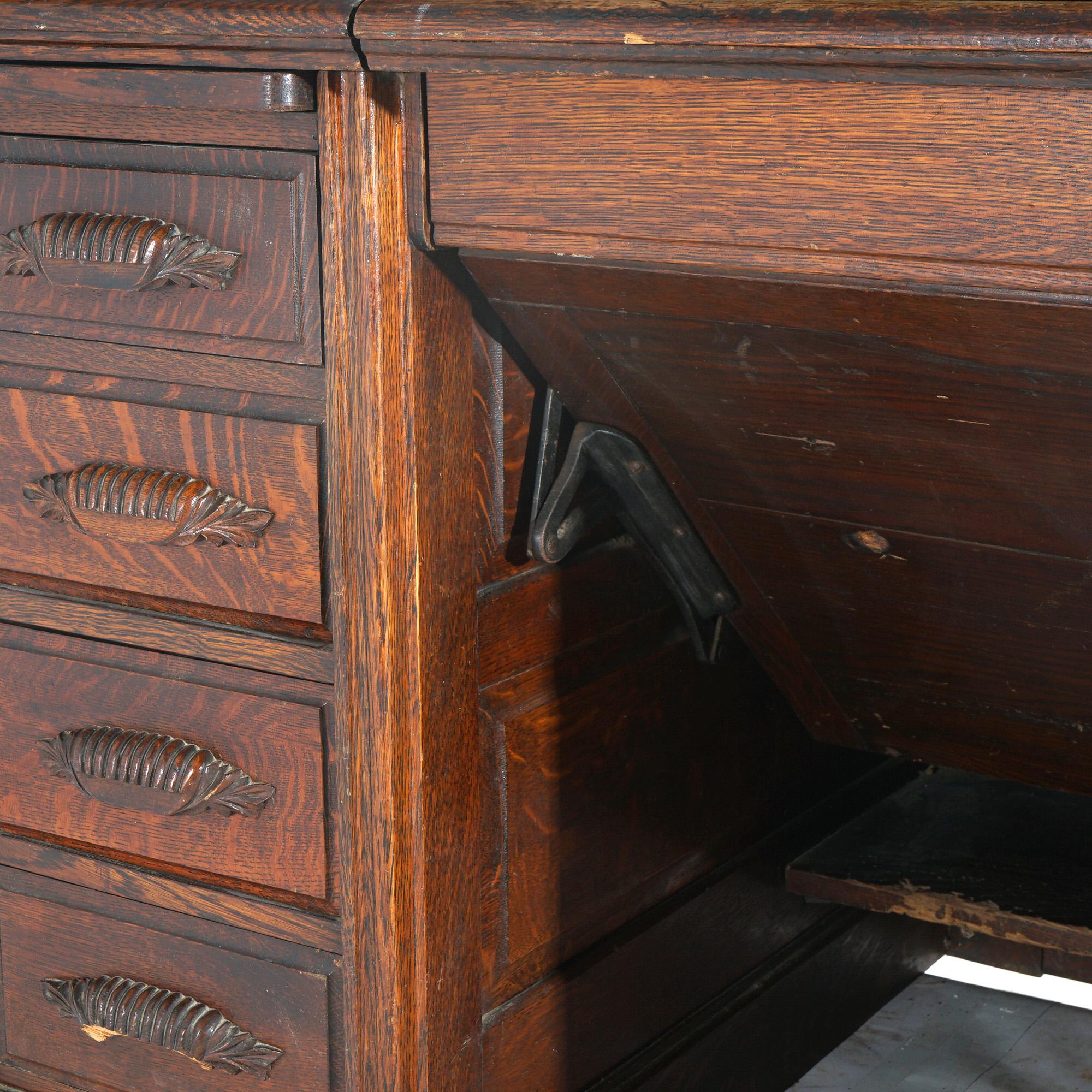 Antique Arts & Crafts Oak Roll Top Paneled Desk with Full Interior C1900 In Good Condition In Big Flats, NY