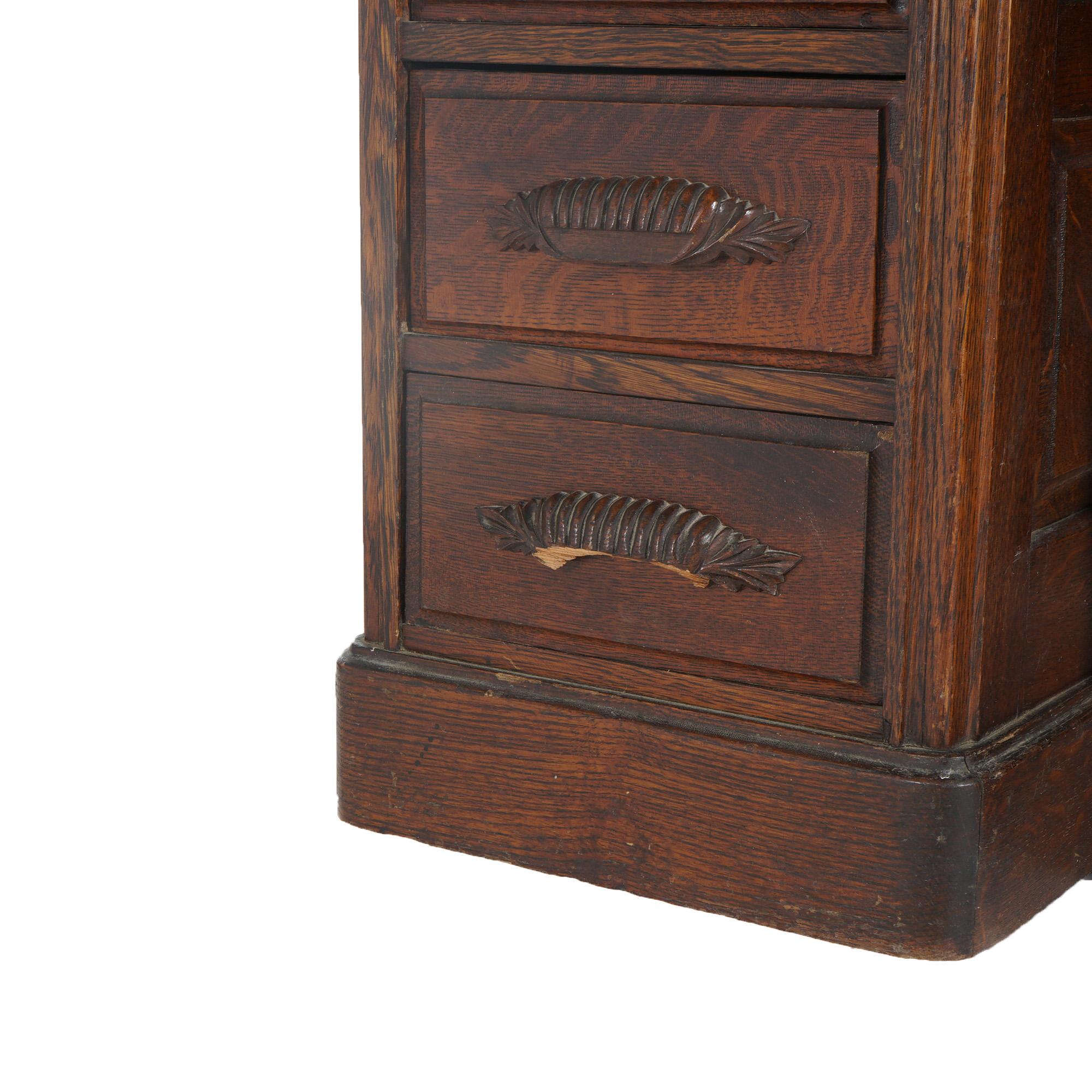 20th Century Antique Arts & Crafts Oak Roll Top Paneled Desk with Full Interior C1900