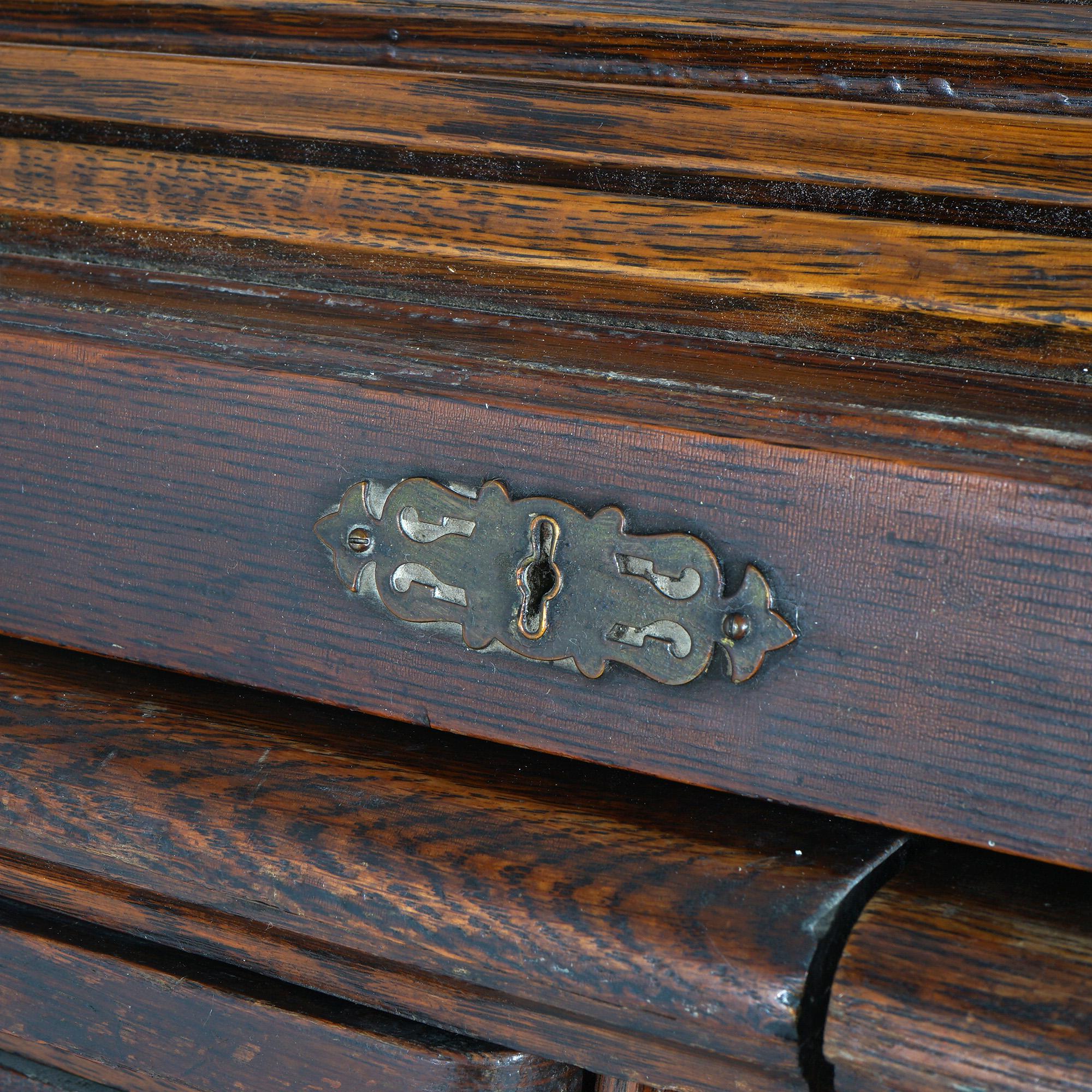 Antique Arts & Crafts Oak Roll Top Paneled Desk with Full Interior C1900 1