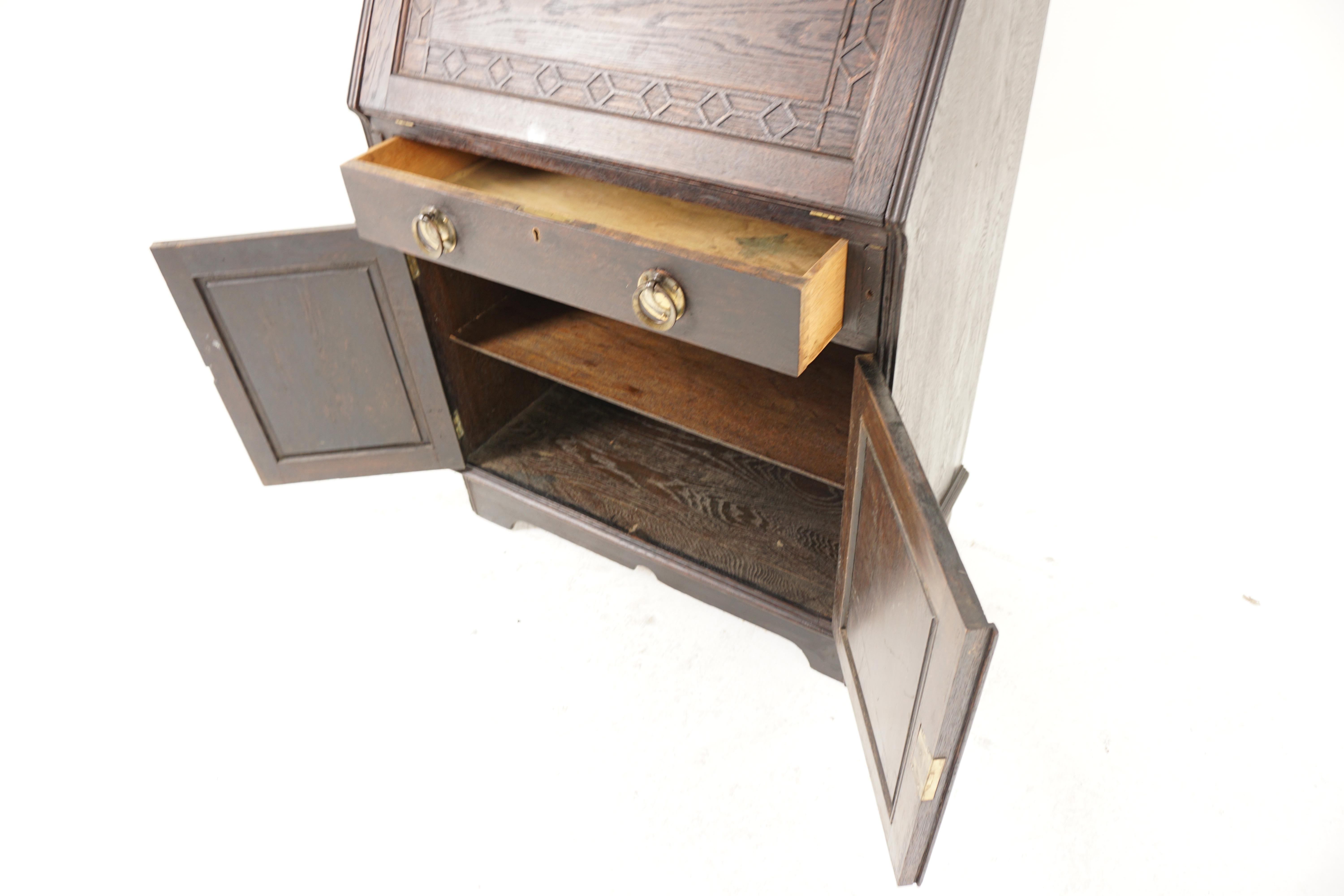 Antique Arts & Crafts Oak Secretary Drop Front Desk Bookcase Scotland 1910 H1137 In Good Condition In Vancouver, BC