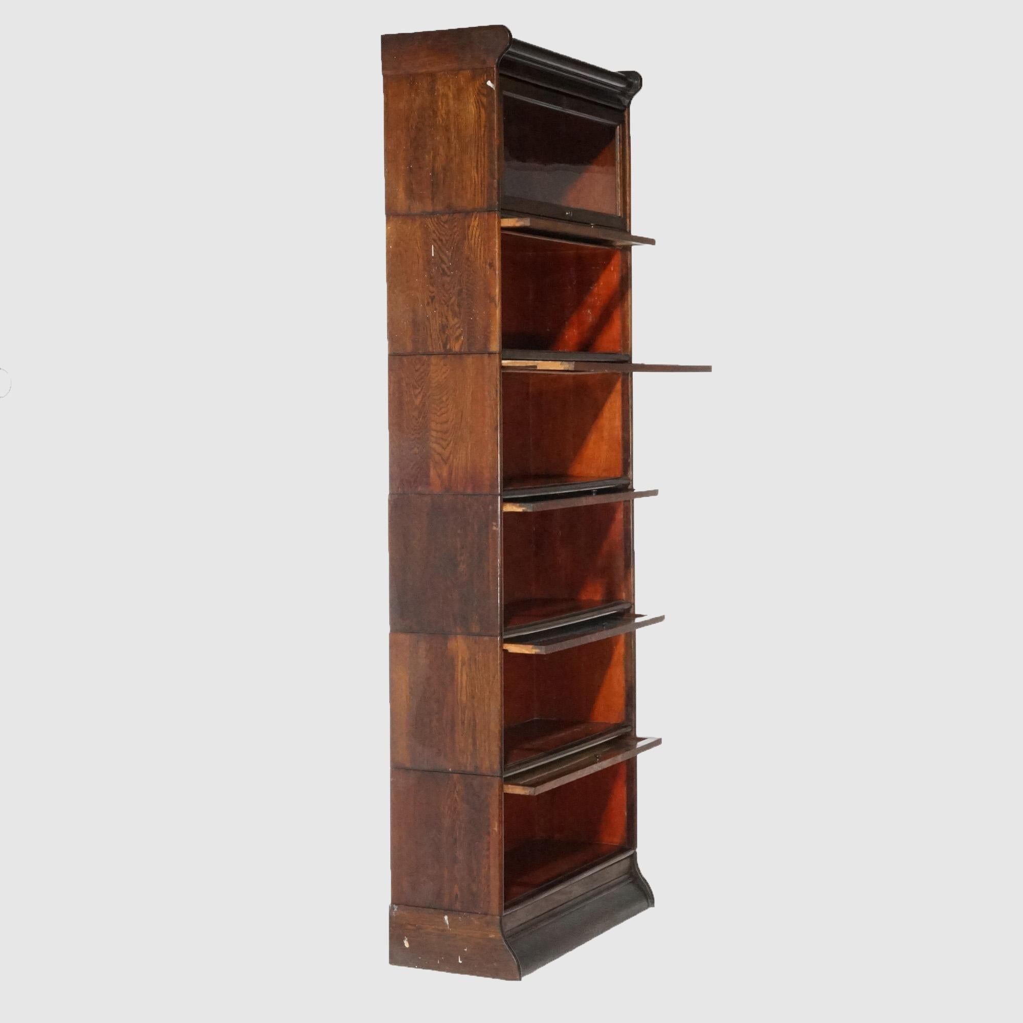 Antique Arts & Crafts Oak Six-Stack Barrister Bookcase Circa 1910 In Good Condition In Big Flats, NY