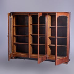 Antique Arts & Crafts Oak Three Door Enclosed Bookcase, Circa 1910