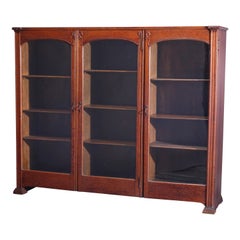 Antique Arts & Crafts Oak Three Door Enclosed Bookcase, Circa 1910