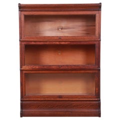Antique Arts & Crafts Oak Three-Stack Barrister Bookcase by Macey, circa 1920s