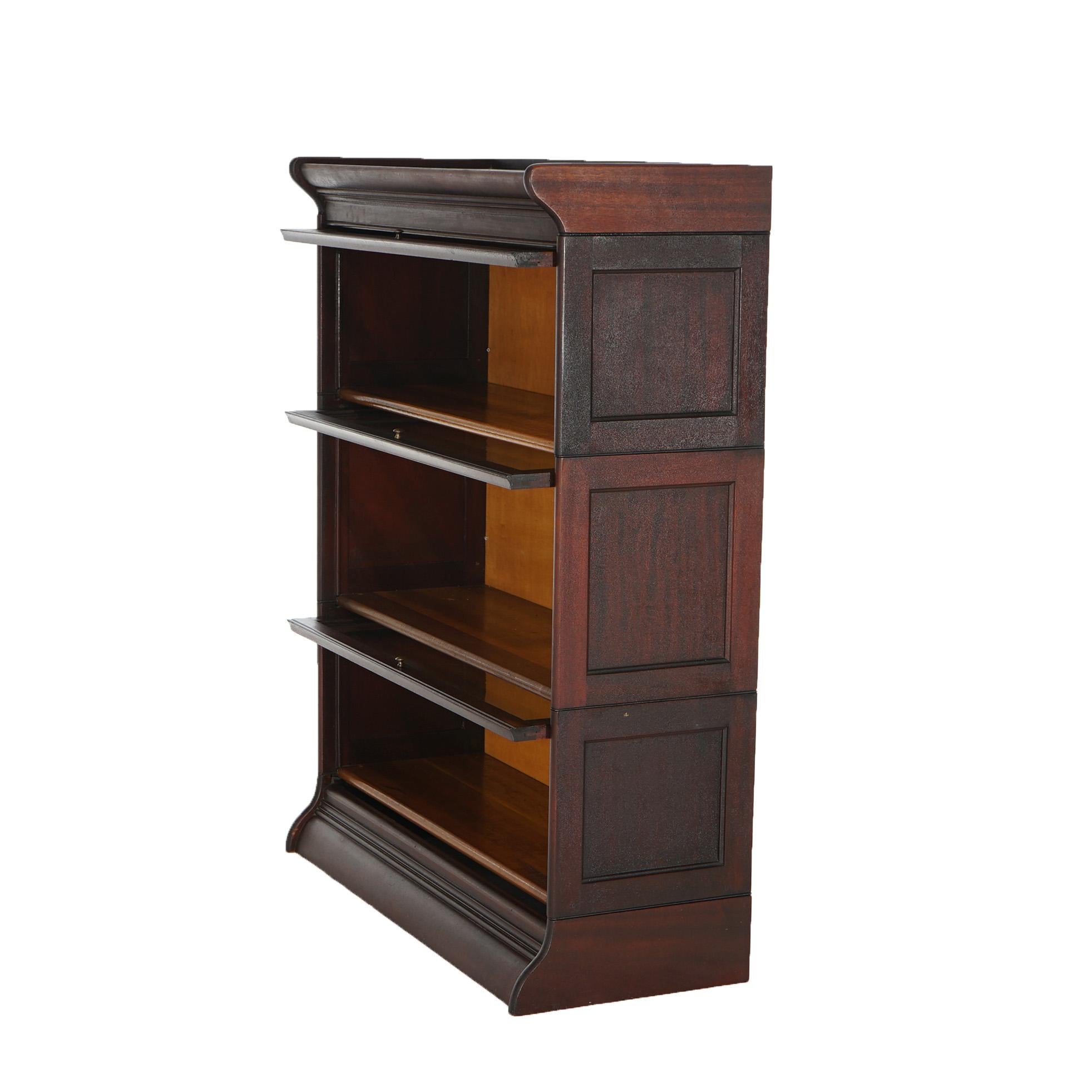 Antique Arts & Crafts Oak Three-Stack Barrister Bookcase C1930 In Good Condition For Sale In Big Flats, NY