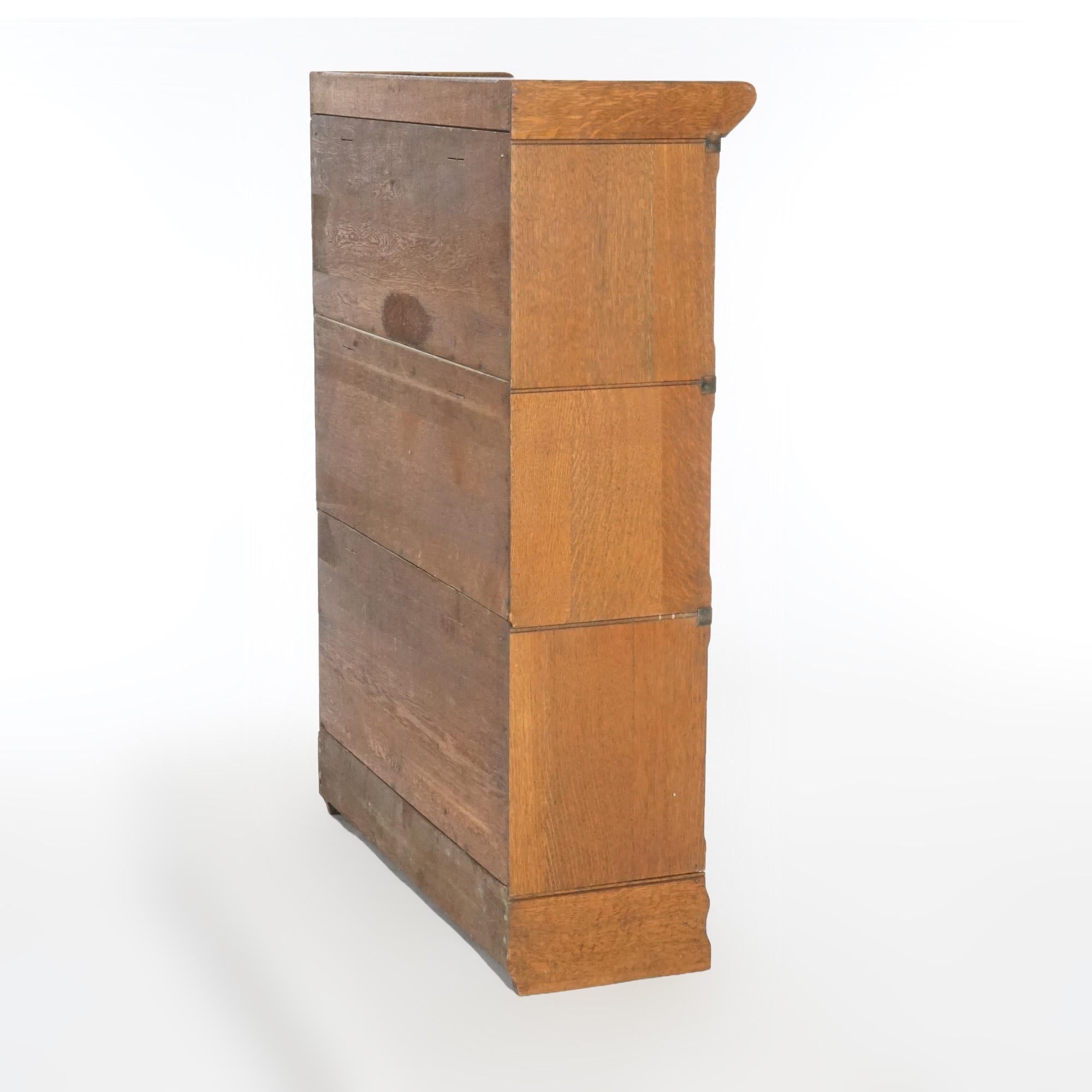 American Antique Arts & Crafts Oak Three-Stack Barrister Bookcase, circa 1910