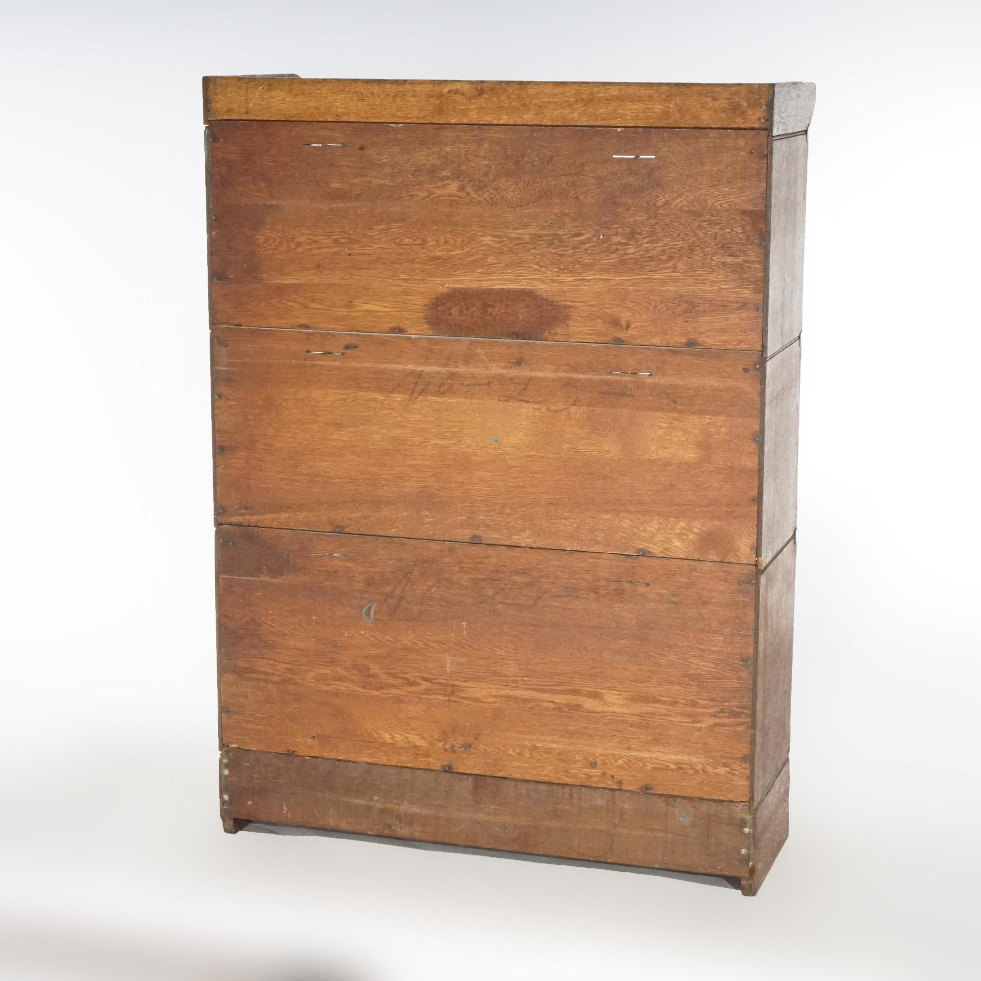 20th Century Antique Arts & Crafts Oak Three-Stack Barrister Bookcase, circa 1910