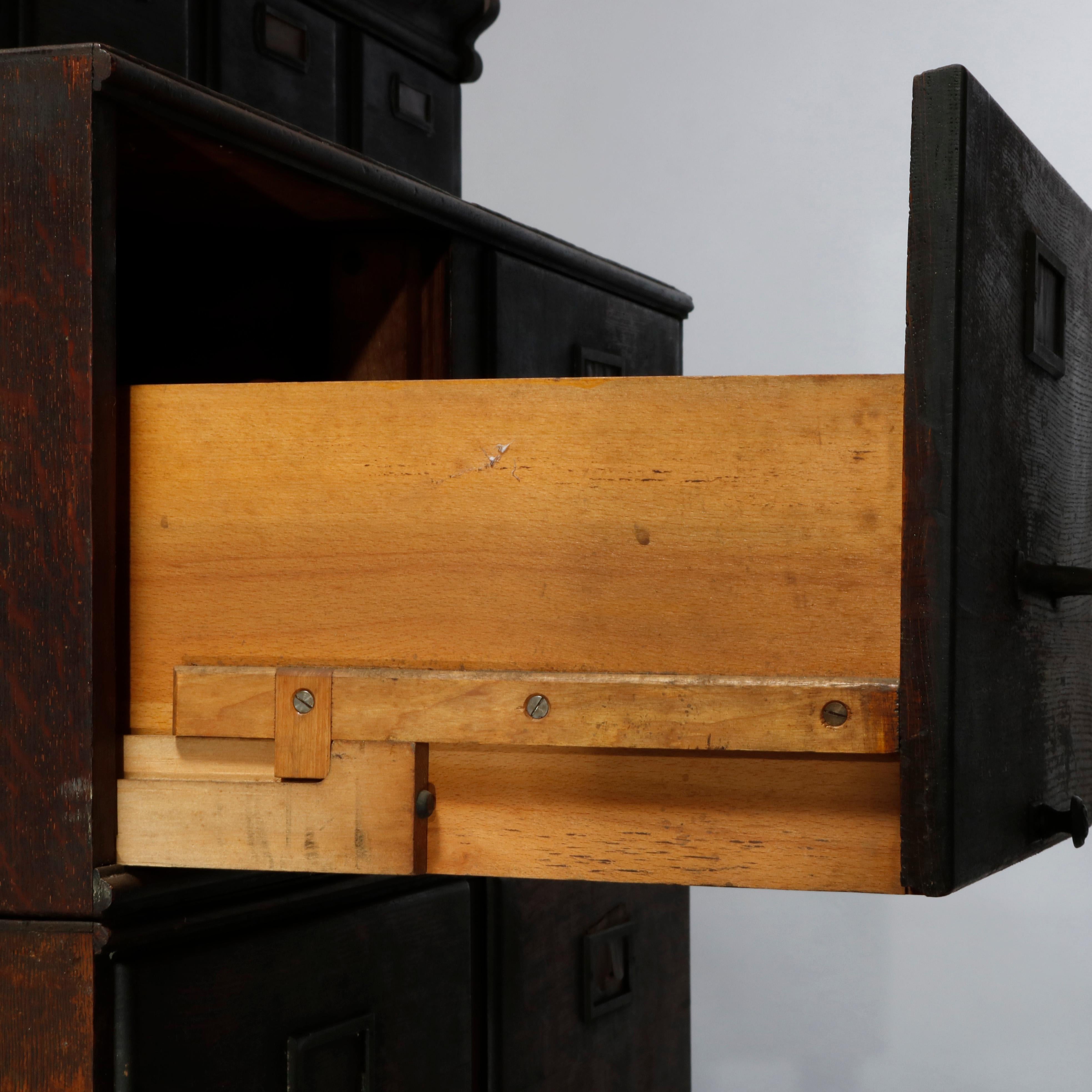Antique Arts & Crafts Oak Three-Stack Filing Cabinet, C1910 3