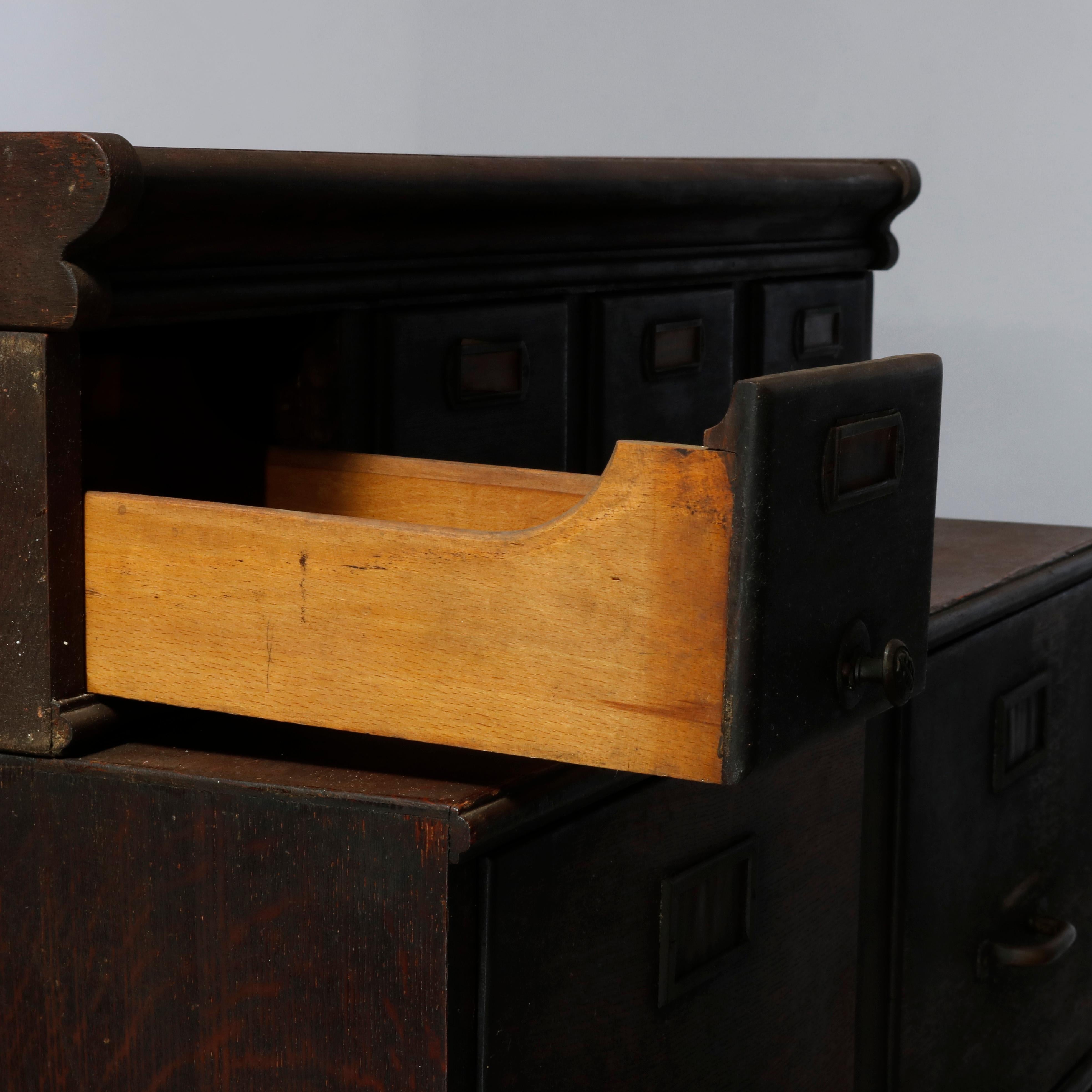 Antique Arts & Crafts Oak Three-Stack Filing Cabinet, C1910 4
