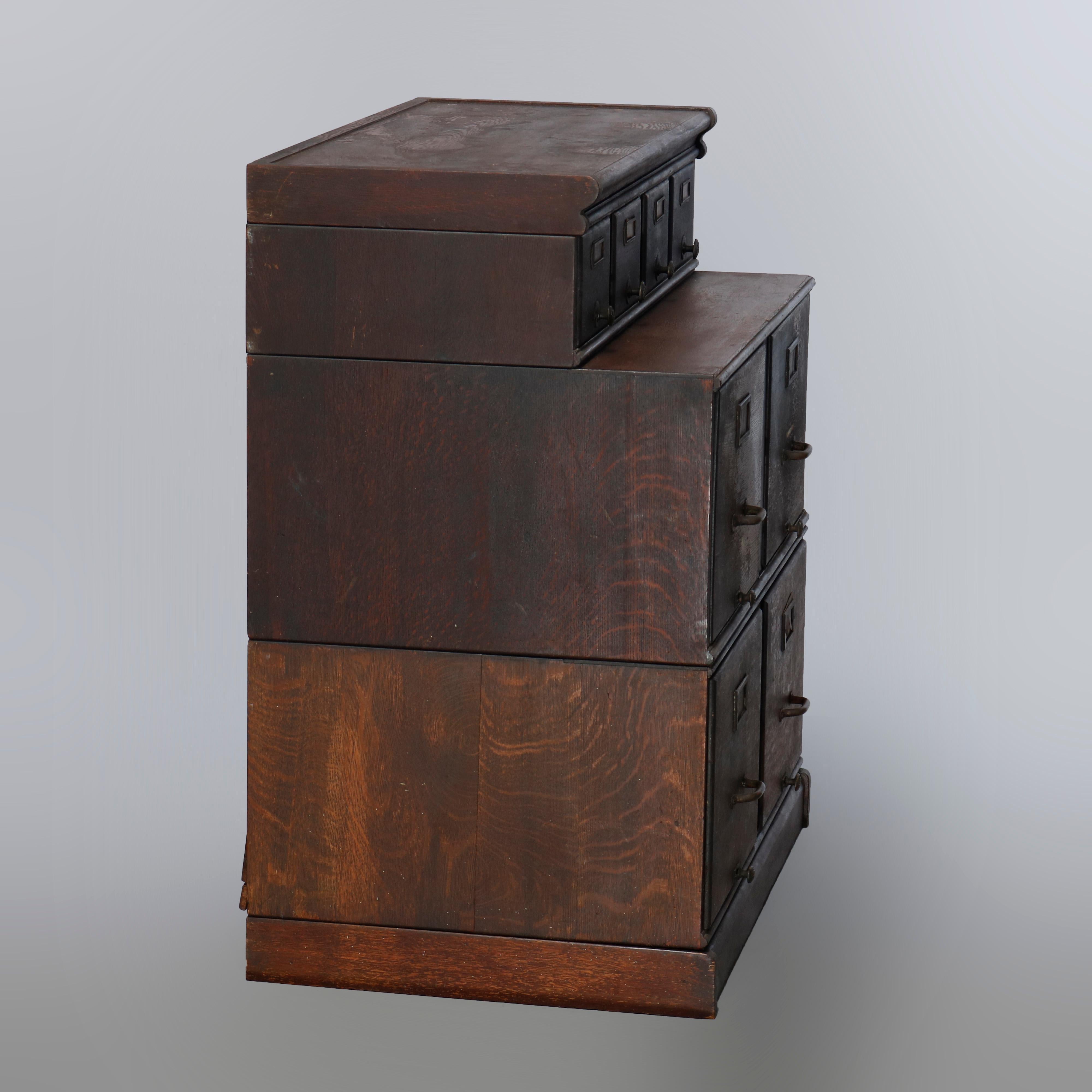 Antique Arts & Crafts Oak Three-Stack Filing Cabinet, C1910 9