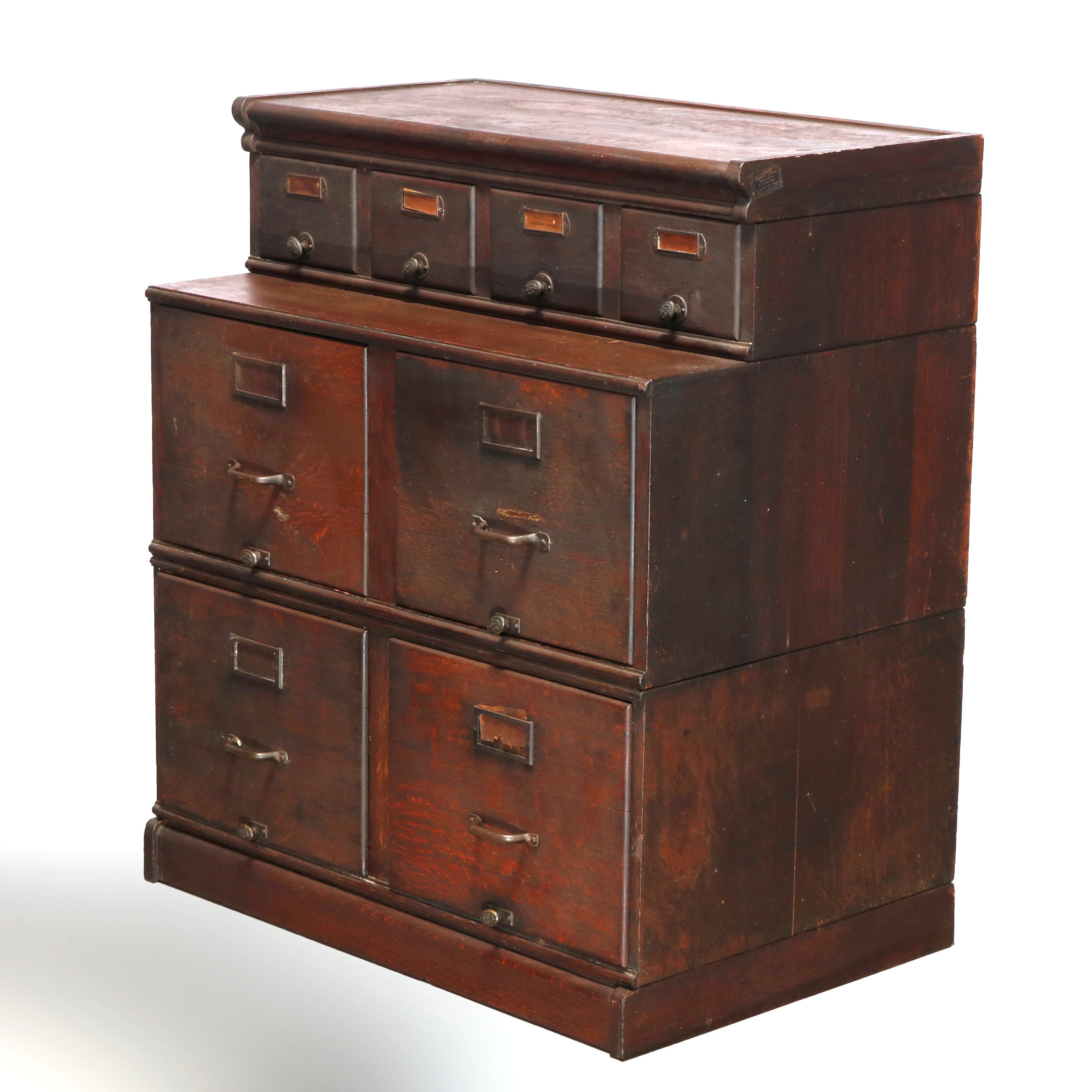 Antique Arts & Crafts Oak Three-Stack Filing Cabinet, C1910 10