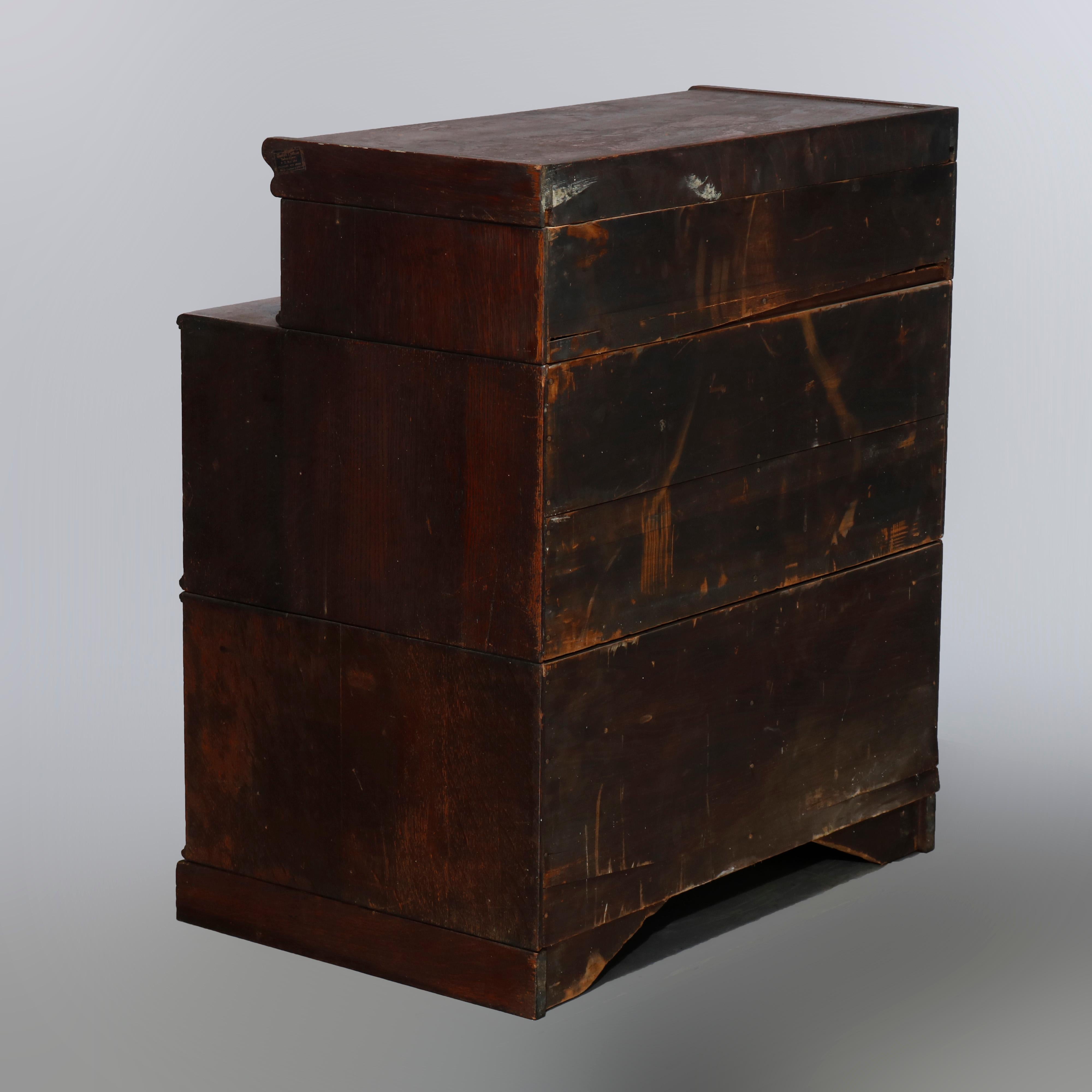 Antique Arts & Crafts Oak Three-Stack Filing Cabinet, C1910 11