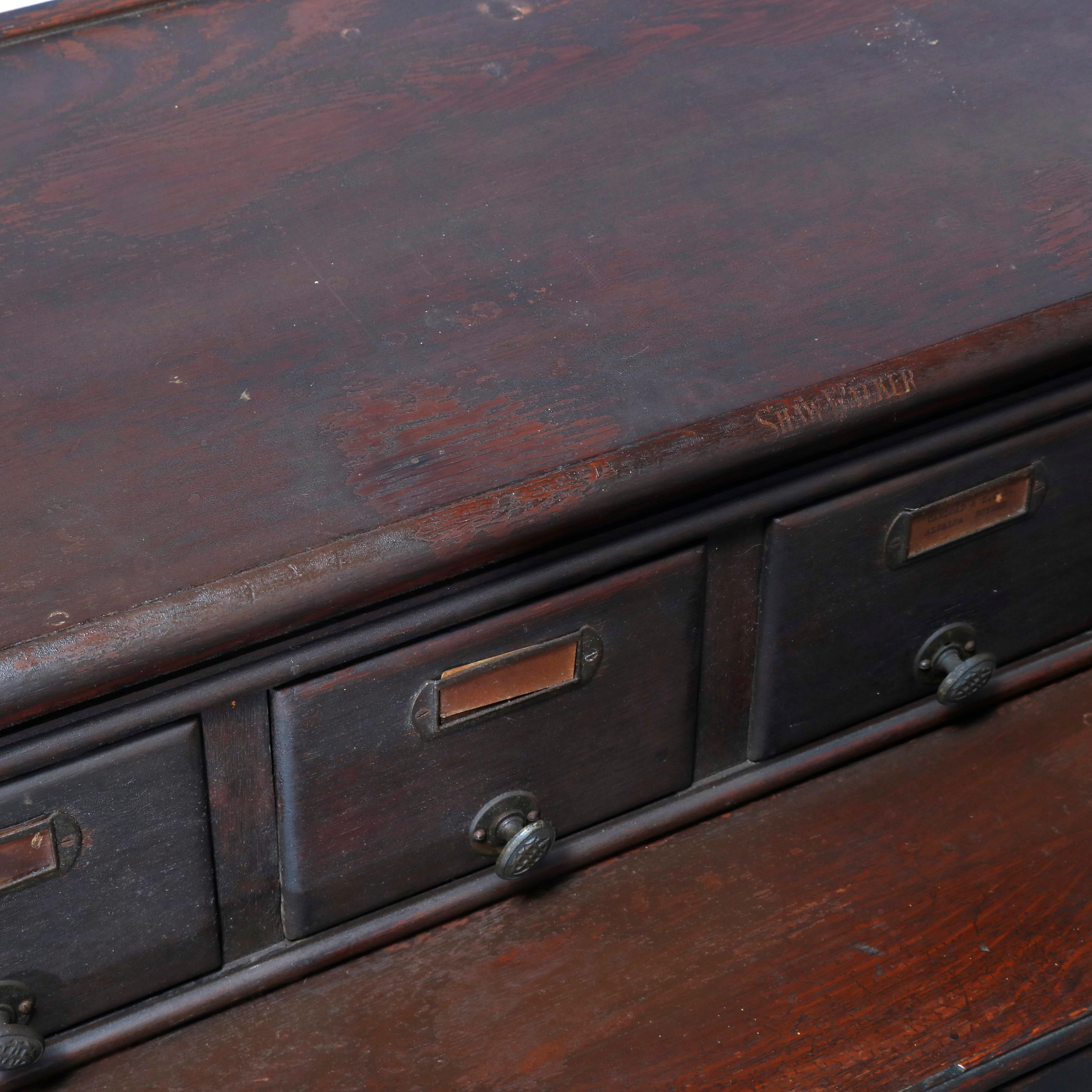 Carved Antique Arts & Crafts Oak Three-Stack Filing Cabinet, C1910