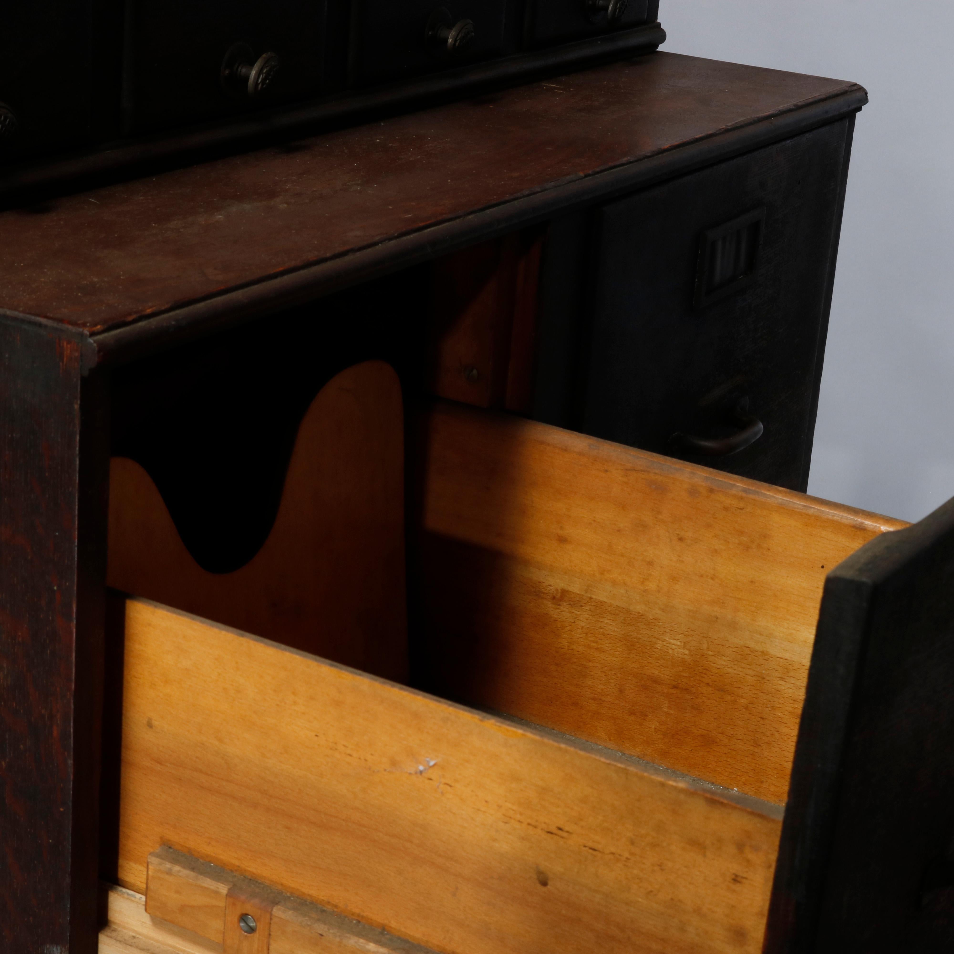 20th Century Antique Arts & Crafts Oak Three-Stack Filing Cabinet, C1910