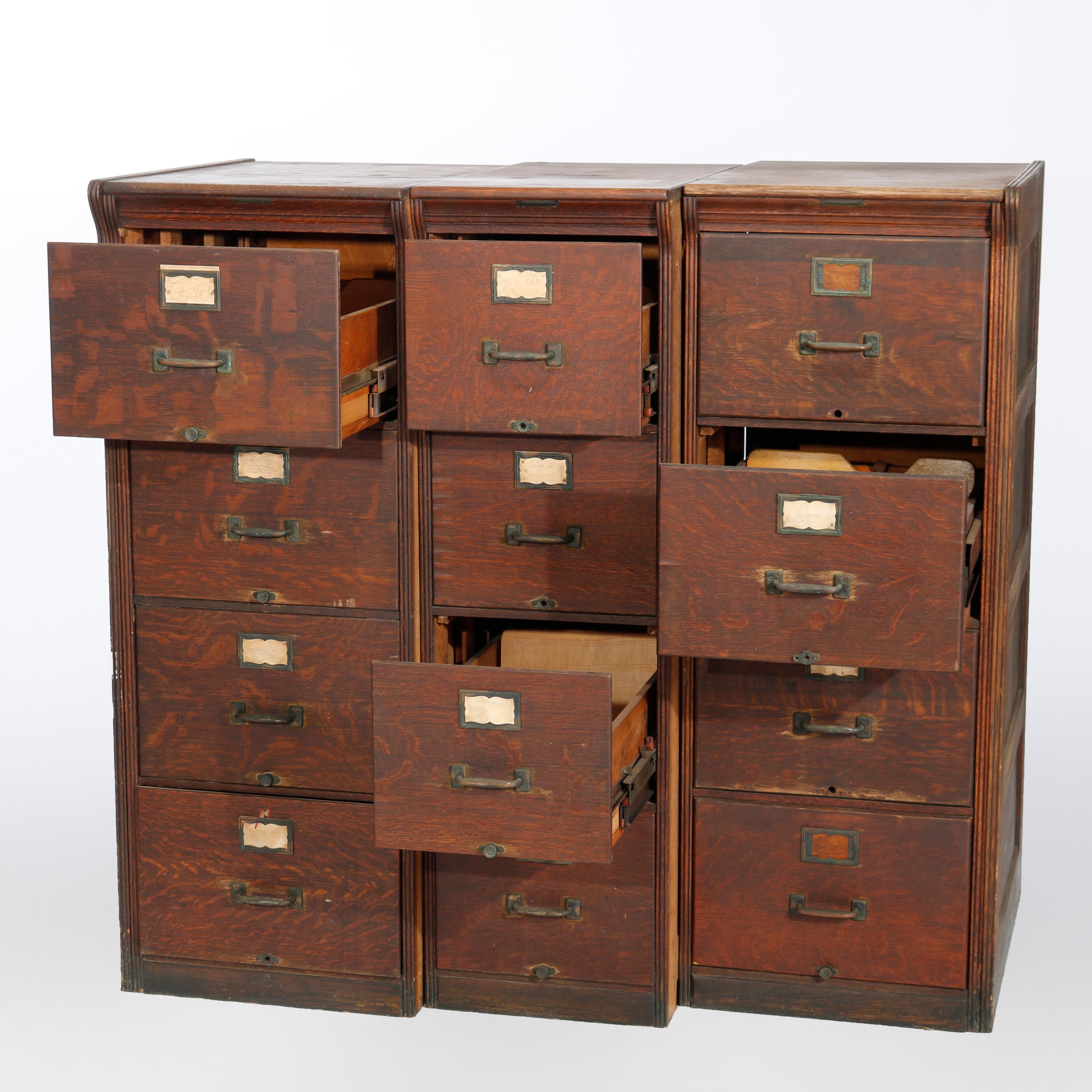 10 drawer label pull holders for Antique oak Card Oak File Industrial Cabinet 