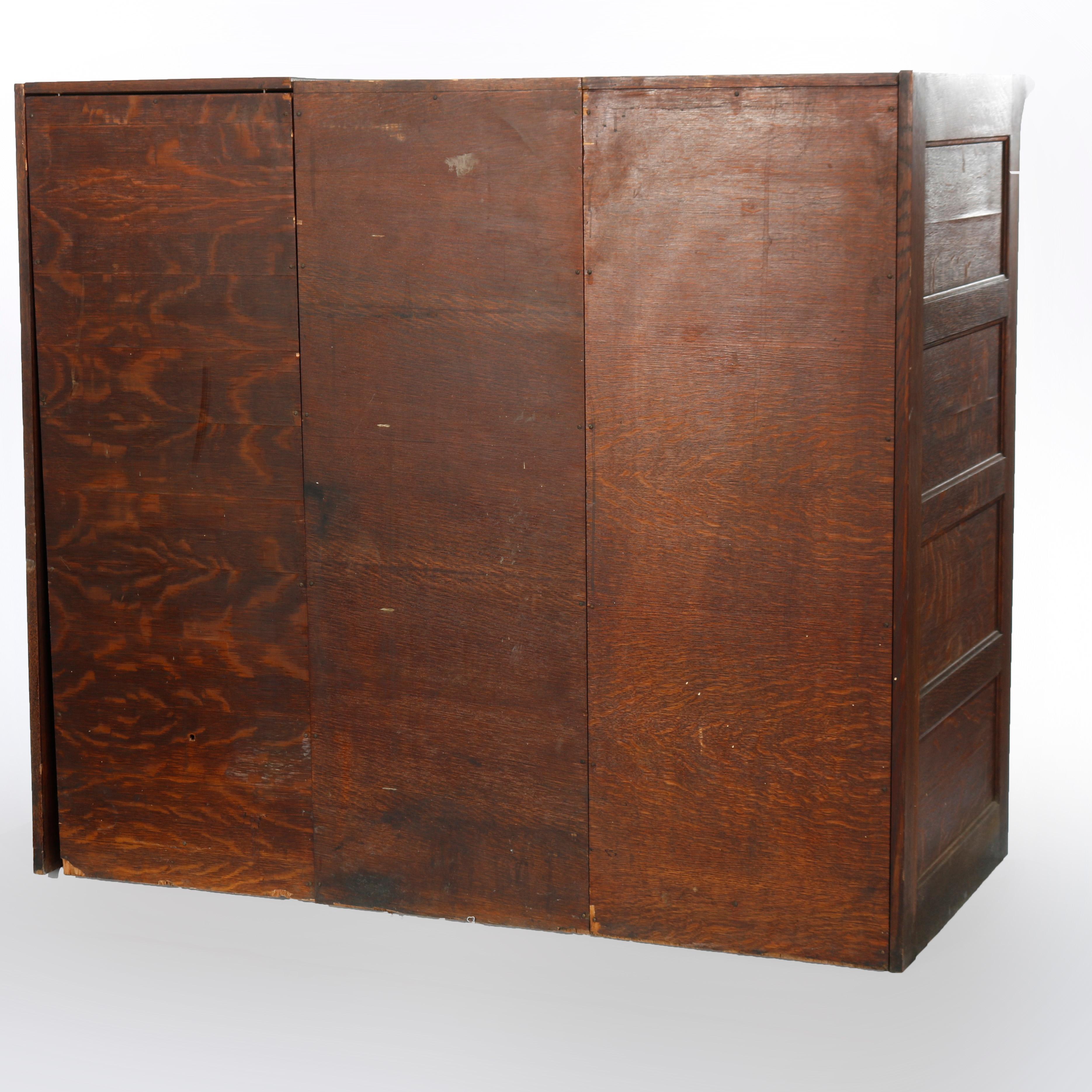 Antique Arts & Crafts Oak Triple Section Legal File Cabinets, Yawman Erbe, c1910 1