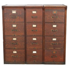 Antique Arts & Crafts Oak Triple Section Legal File Cabinets, Yawman Erbe, c1910