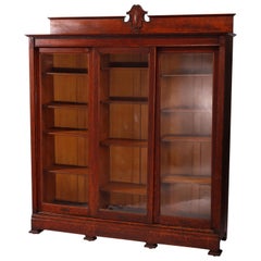 Antique Arts & Crafts Oak Triple Sliding Door Bookcase Circa 1910