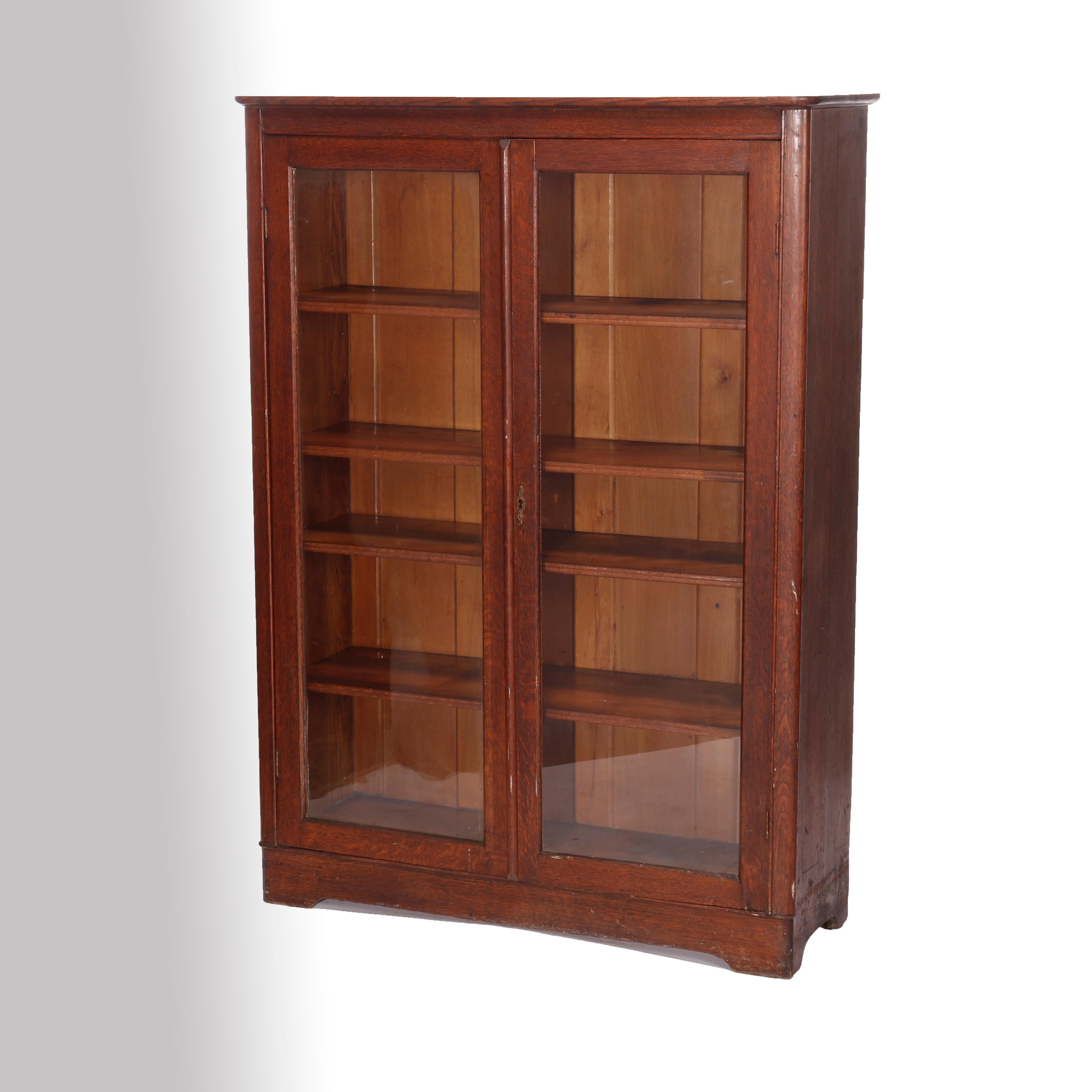Antique Arts and Crafts Oak TwoDoor Enclosed Bookcase, C1910 at