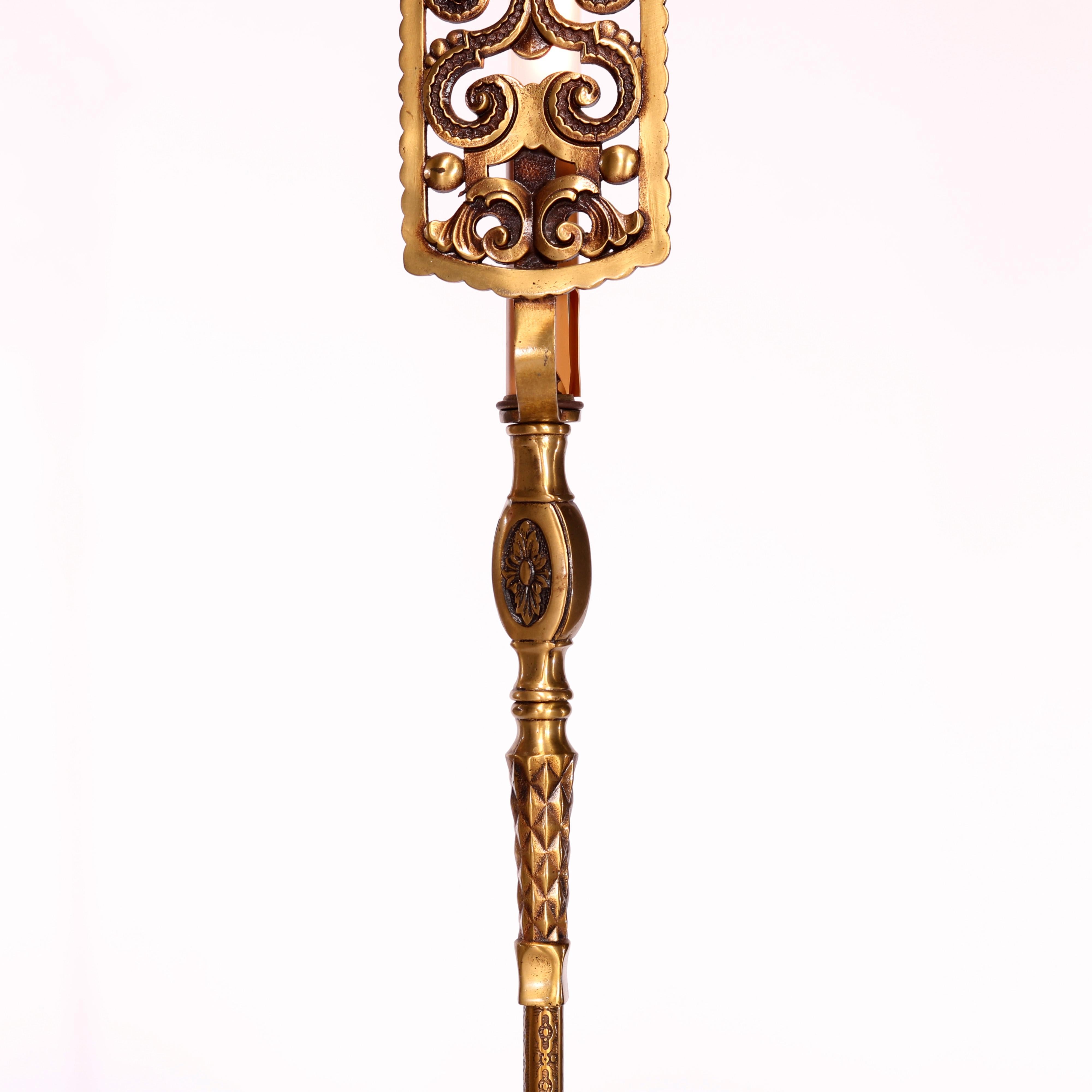 Antique Arts & Crafts Oscar Bach Bronzed & Gilt Metal Torchiere Lamps c1920 4