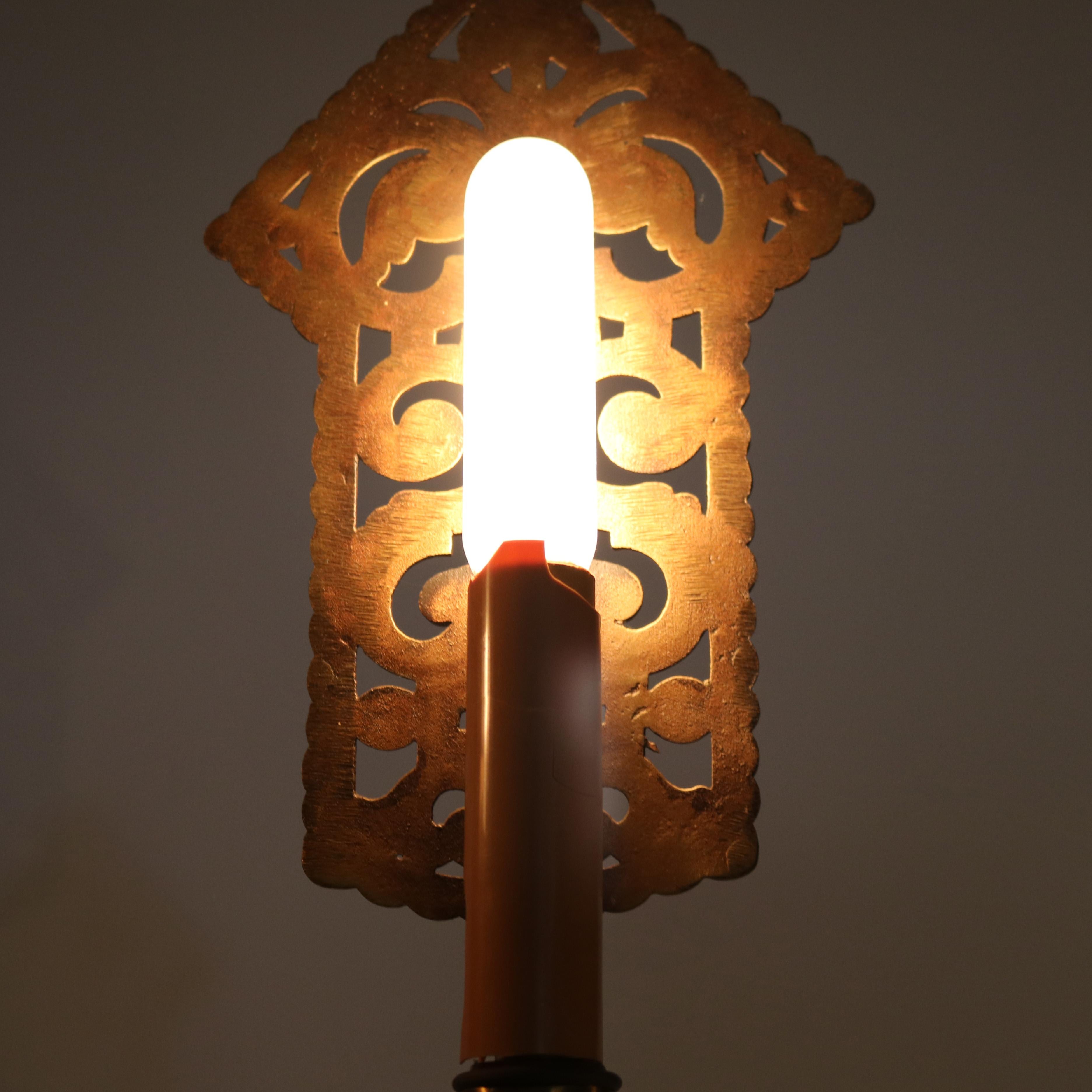 Antique Arts & Crafts Oscar Bach Bronzed & Gilt Metal Torchiere Lamps c1920 5