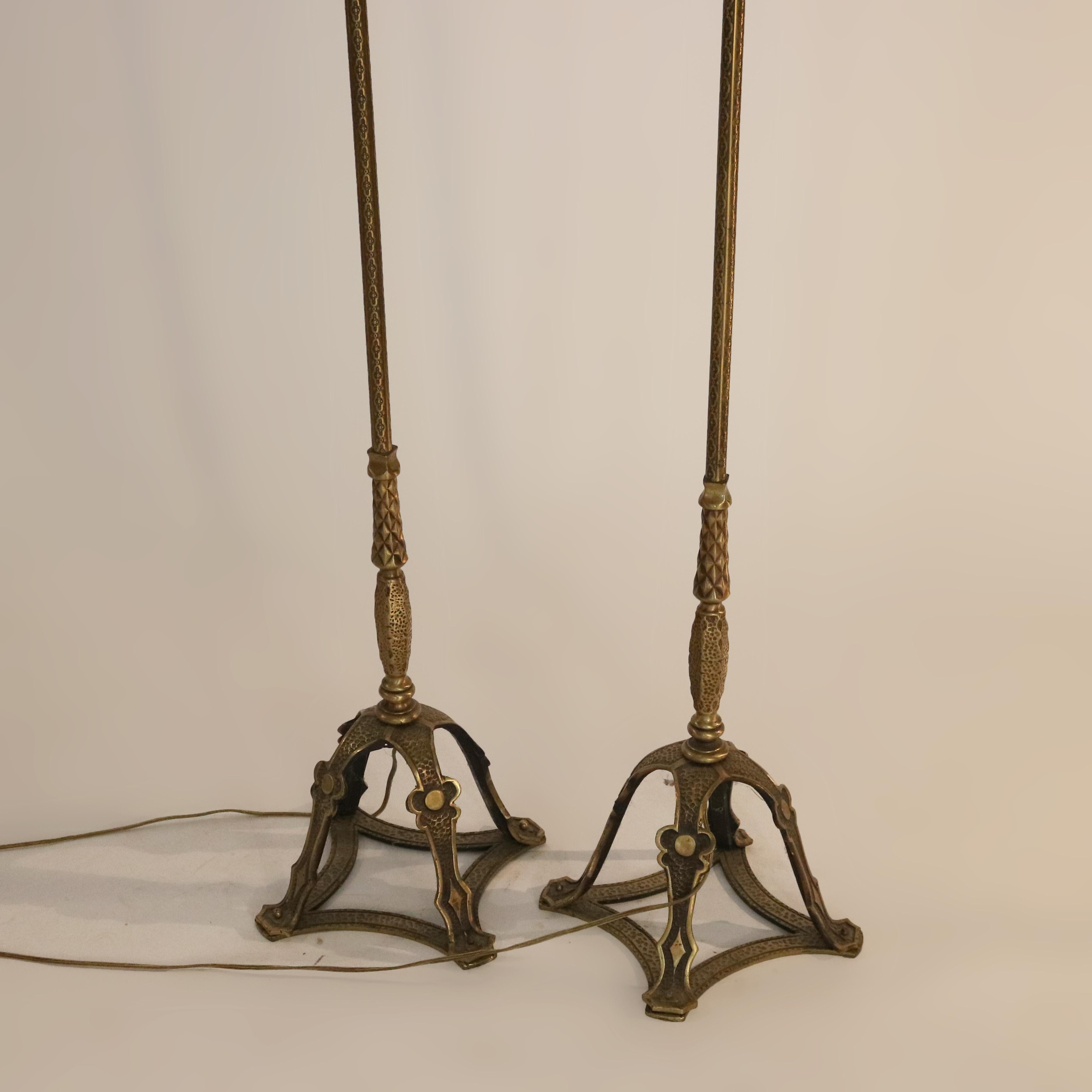 Antique Arts & Crafts Oscar Bach Bronzed & Gilt Metal Torchiere Lamps c1920 7
