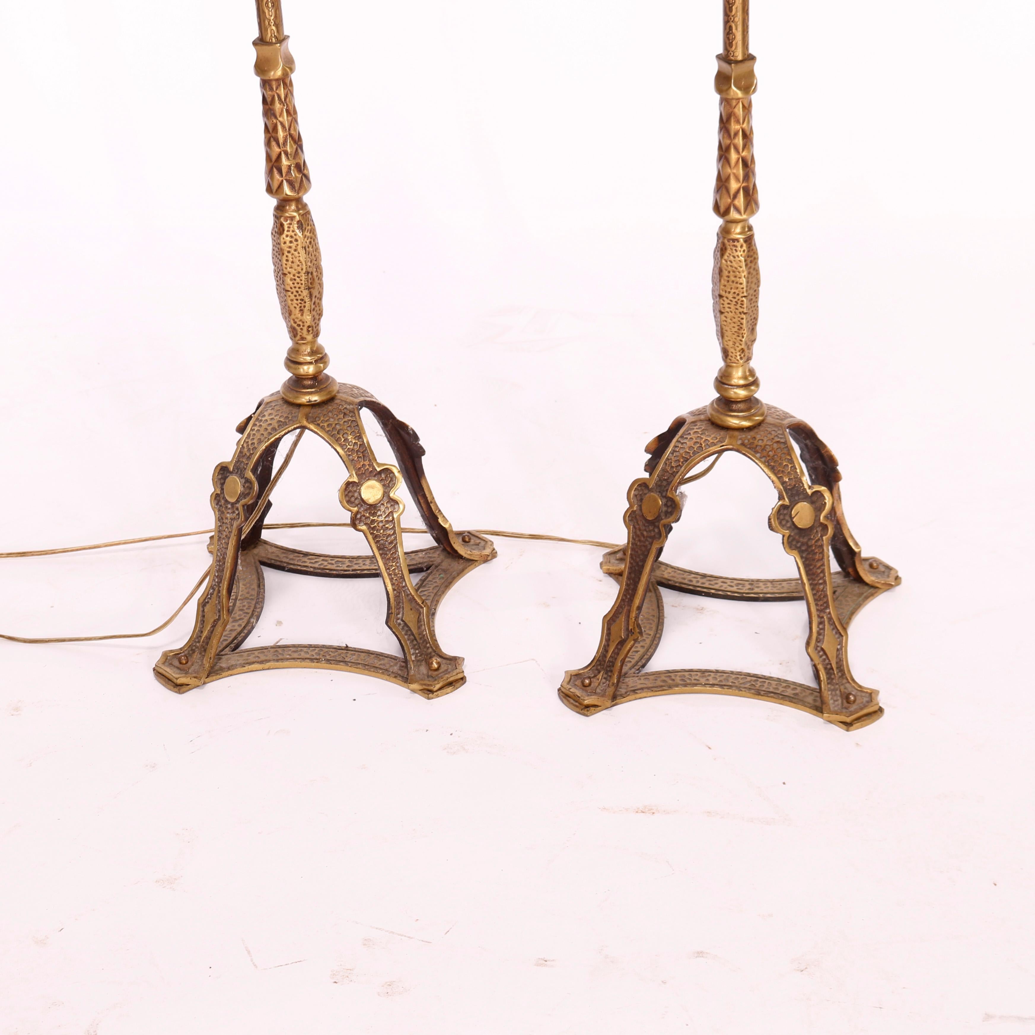 Antique Arts & Crafts Oscar Bach Bronzed & Gilt Metal Torchiere Lamps c1920 8