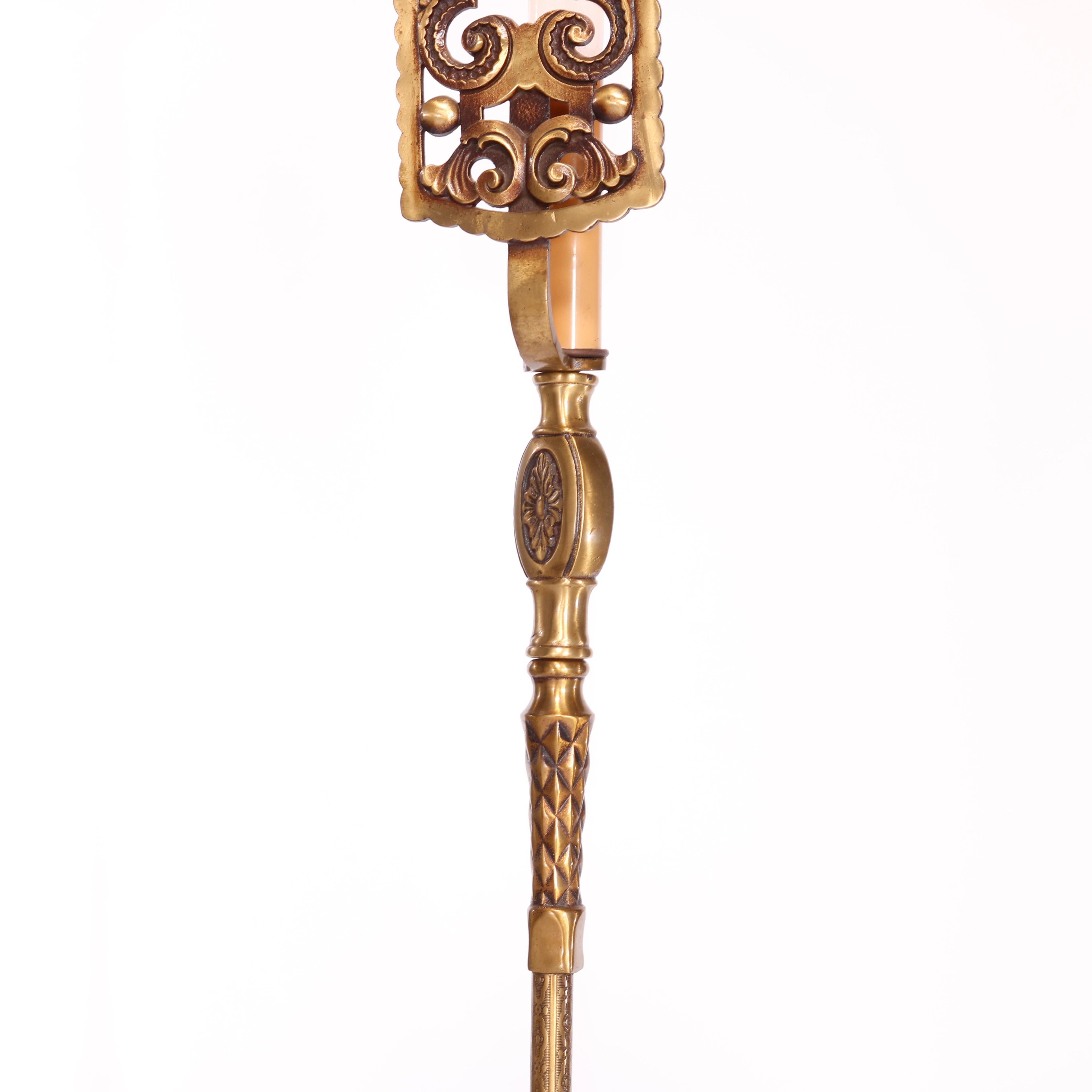 Antique Arts & Crafts Oscar Bach Bronzed & Gilt Metal Torchiere Lamps c1920 3