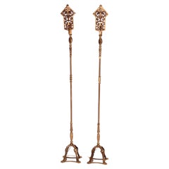 Antique Arts & Crafts Oscar Bach Bronzed & Gilt Metal Torchiere Lamps c1920