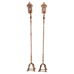 Antique Arts & Crafts Oscar Bach Bronzed & Gilt Metal Torchiere Lamps c1920