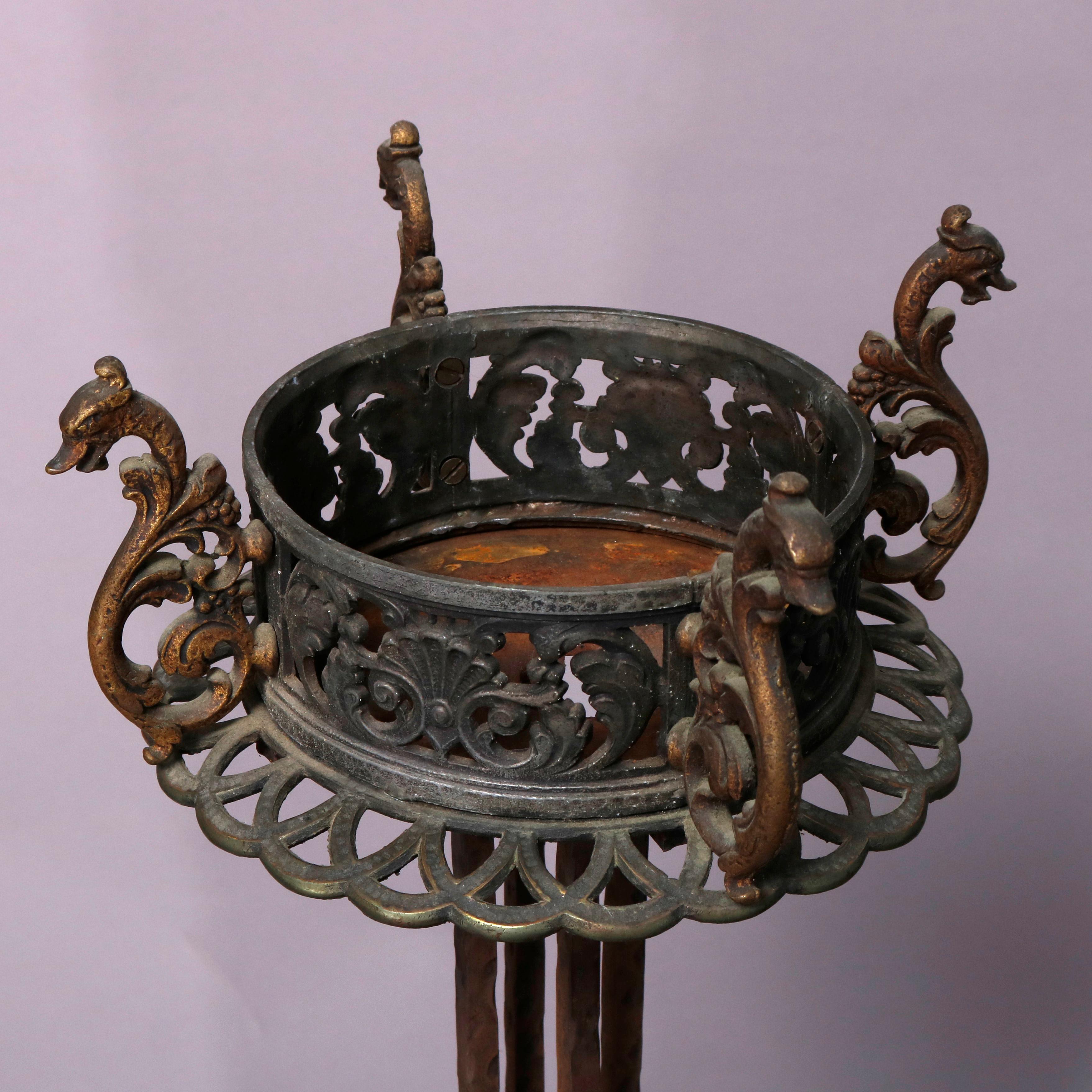 Antique Arts & Crafts Oscar Bach Figural Bronze Planter with Sea Horses 3