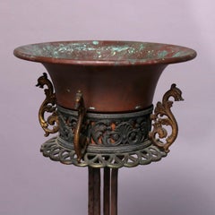 Antique Arts & Crafts Oscar Bach Figural Bronze Planter with Sea Horses