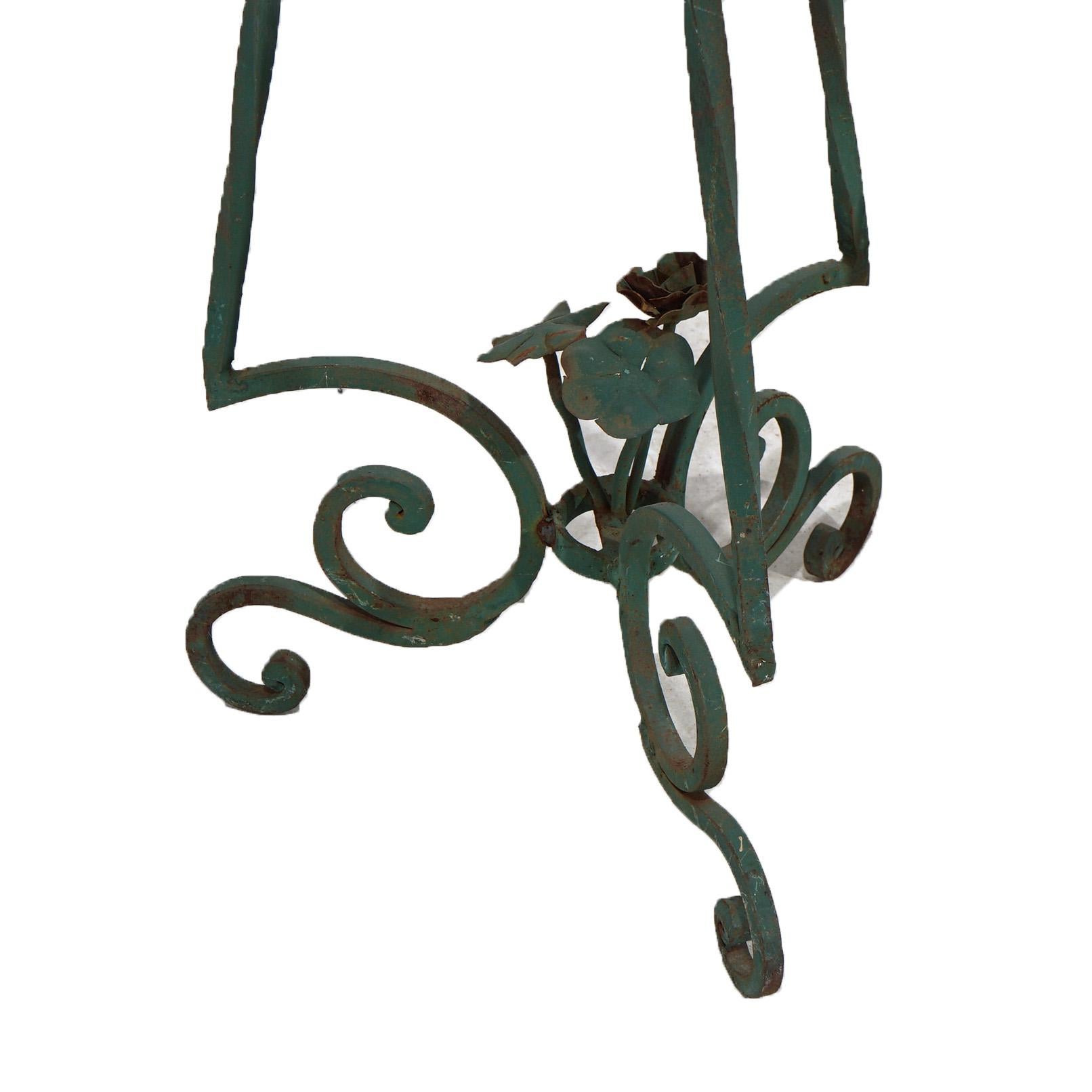 Antique Arts & Crafts Oscar Bach Style Wrought Iron & Marble Plant Stands C1920 For Sale 6