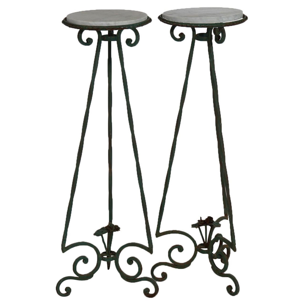 Antike Arts and Crafts-Pflanzgefäßständer aus Schmiedeeisen und Marmor im Oscar-Bach-Stil, um 1920 im Angebot