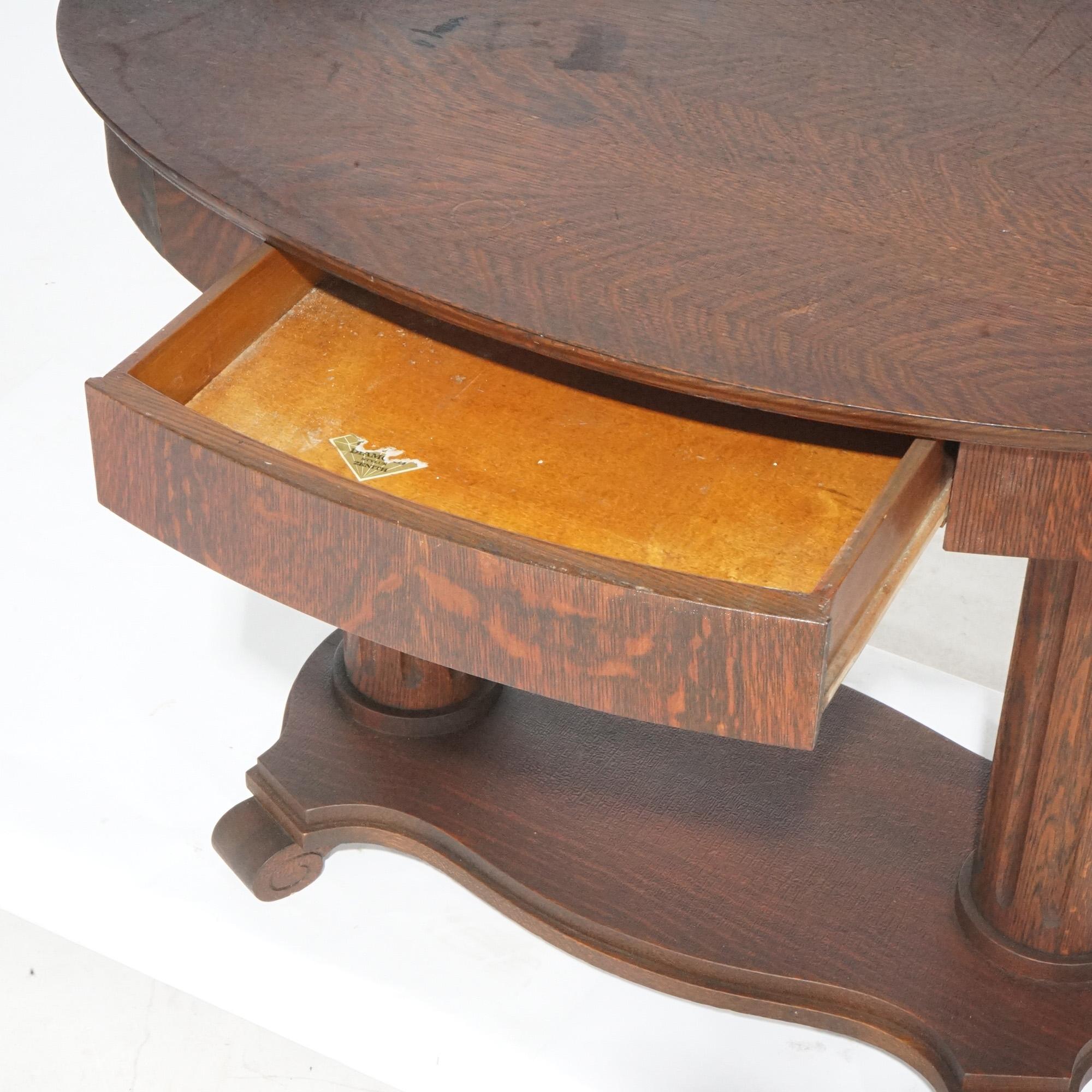 Antique Arts & Crafts Oval Oak Library Table circa 1910 For Sale 4
