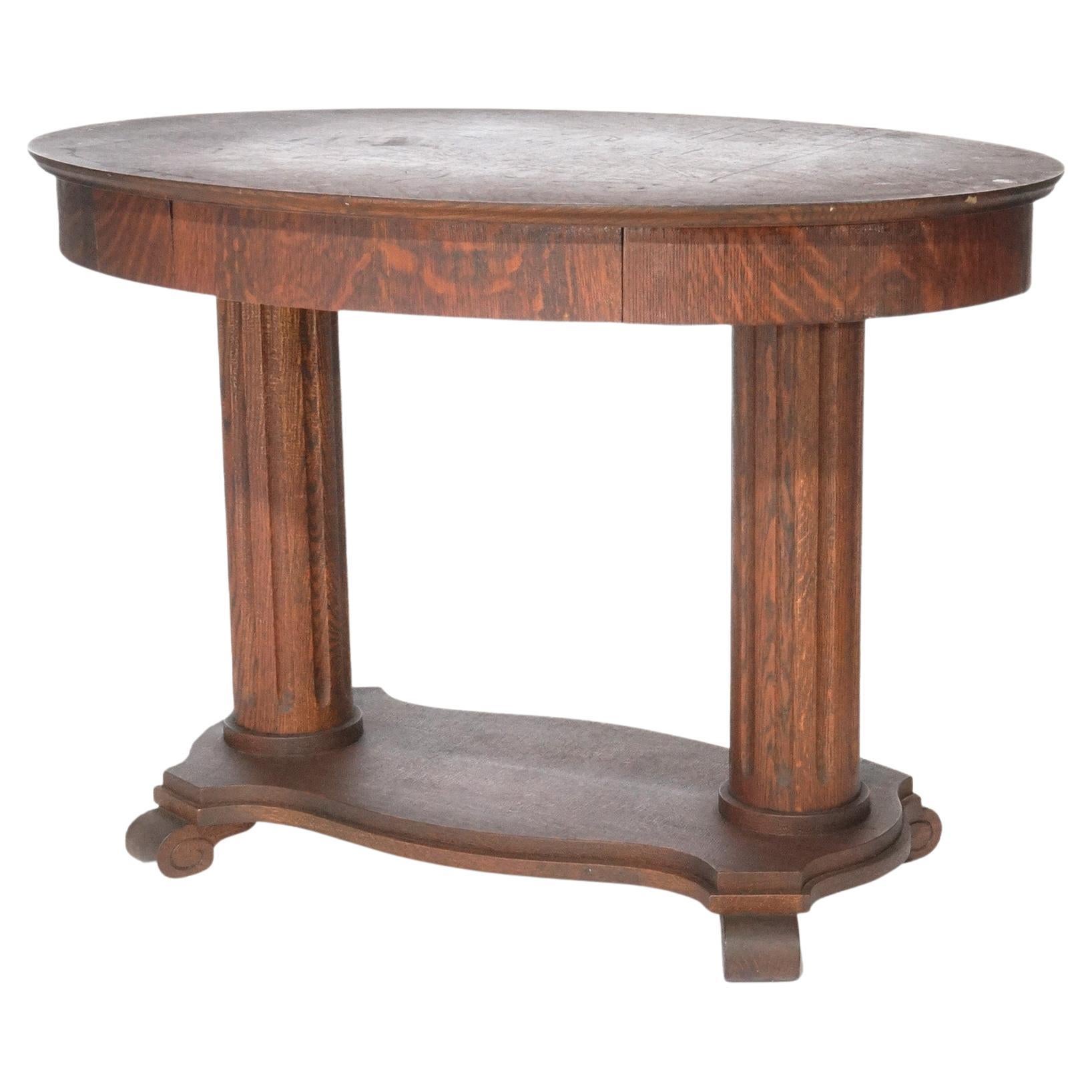 Antique Arts & Crafts Oval Oak Library Table circa 1910