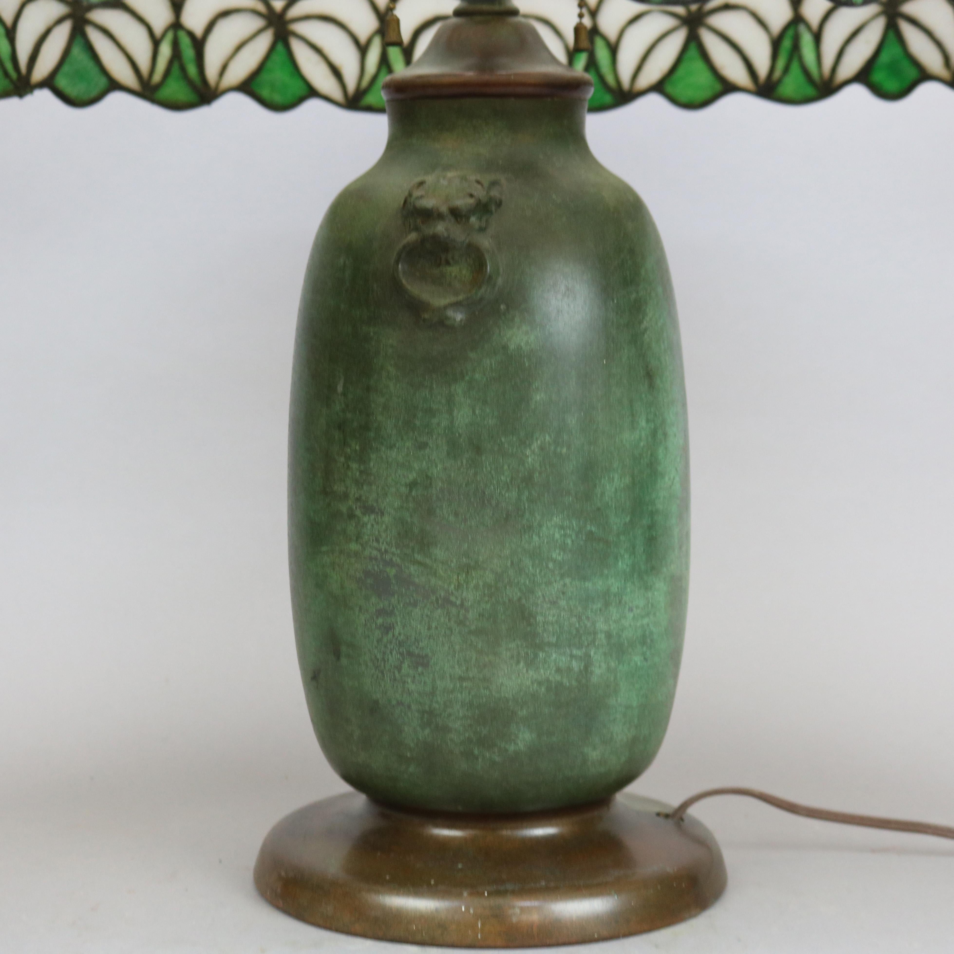 Antique Arts & Crafts Oversized Figural Charles Parker Leaded Glass Lamp, c1920 3