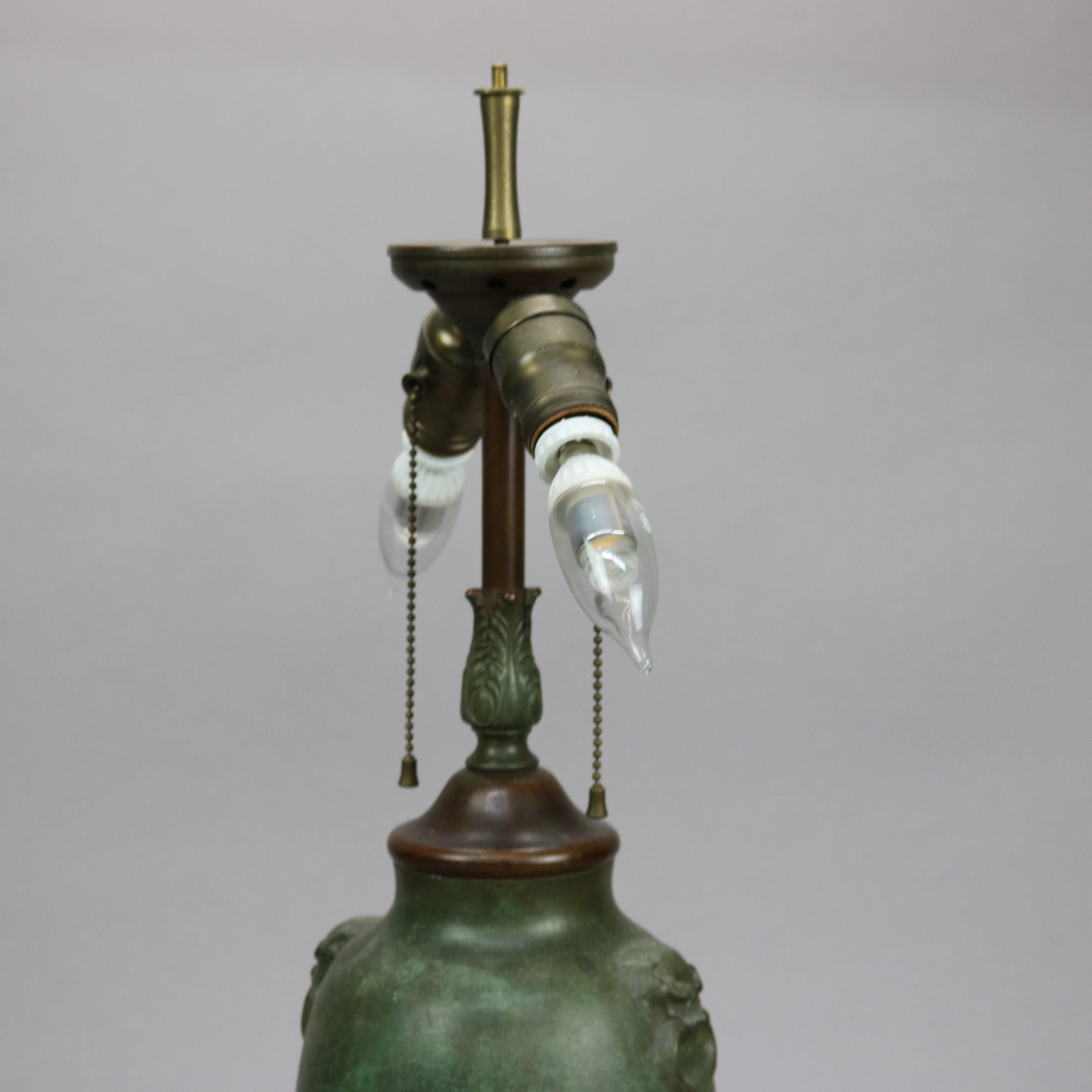 Antique Arts & Crafts Oversized Figural Charles Parker Leaded Glass Lamp, c1920 4