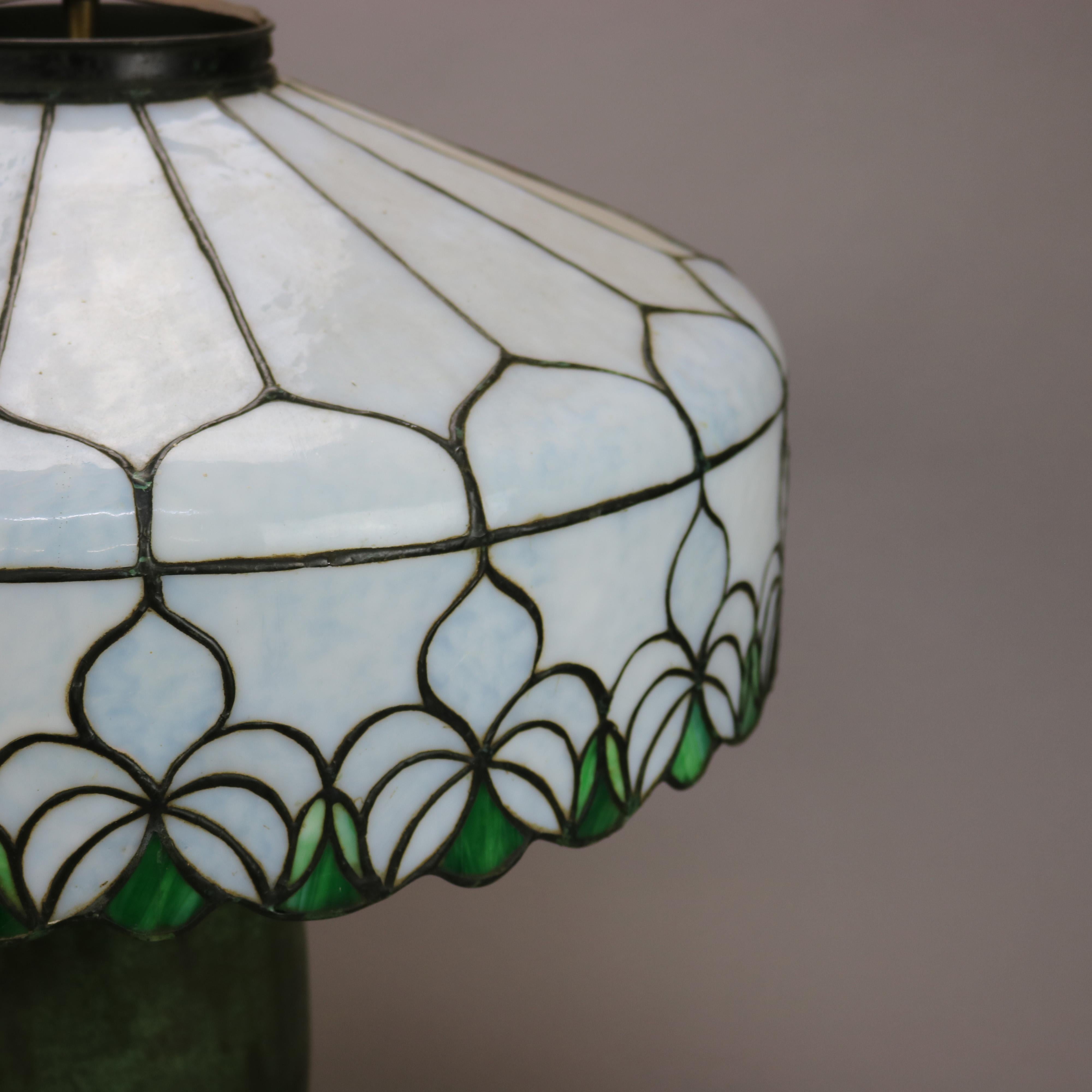 Arts and Crafts Antique Arts & Crafts Oversized Figural Charles Parker Leaded Glass Lamp, c1920