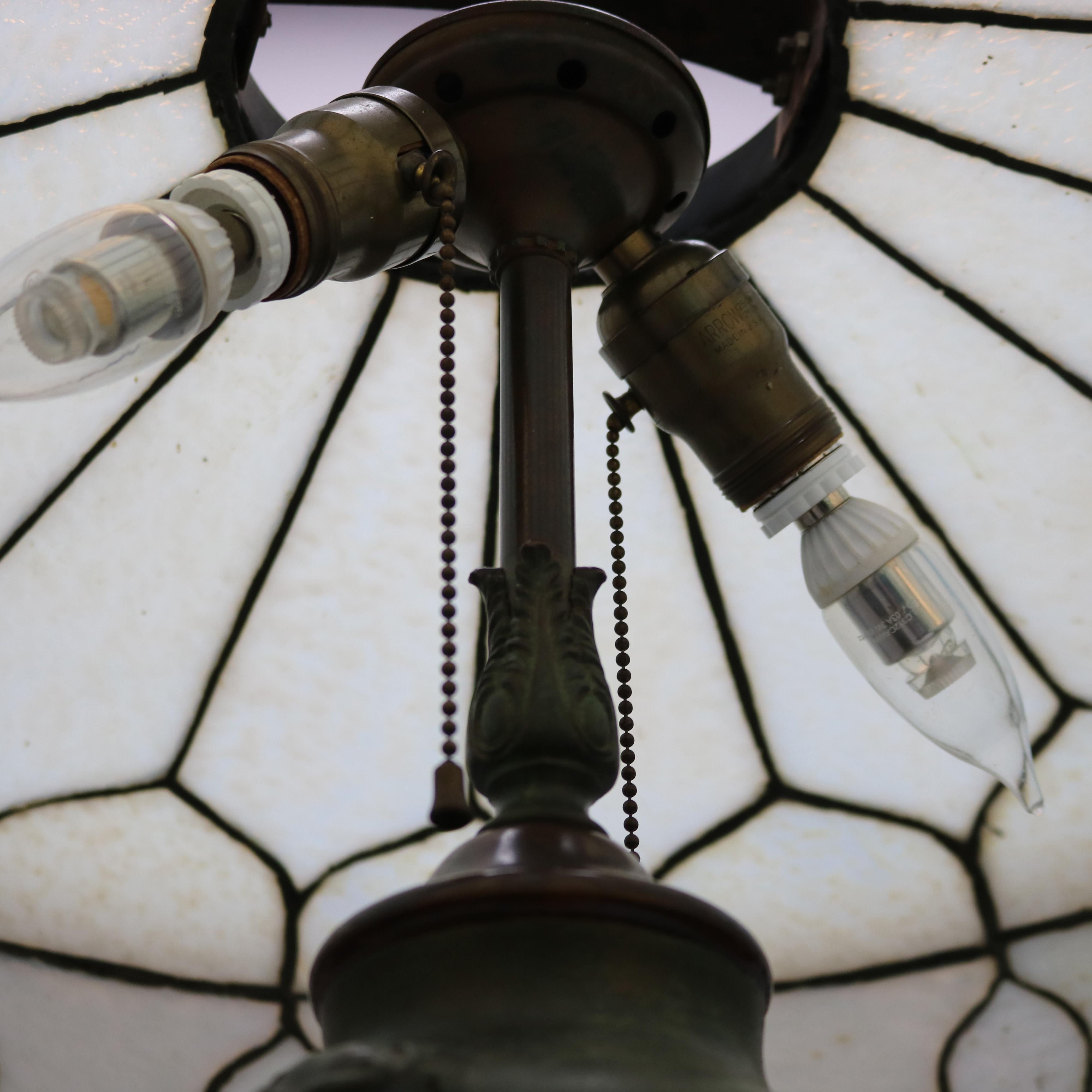 Antique Arts & Crafts Oversized Figural Charles Parker Leaded Glass Lamp, c1920 In Good Condition In Big Flats, NY