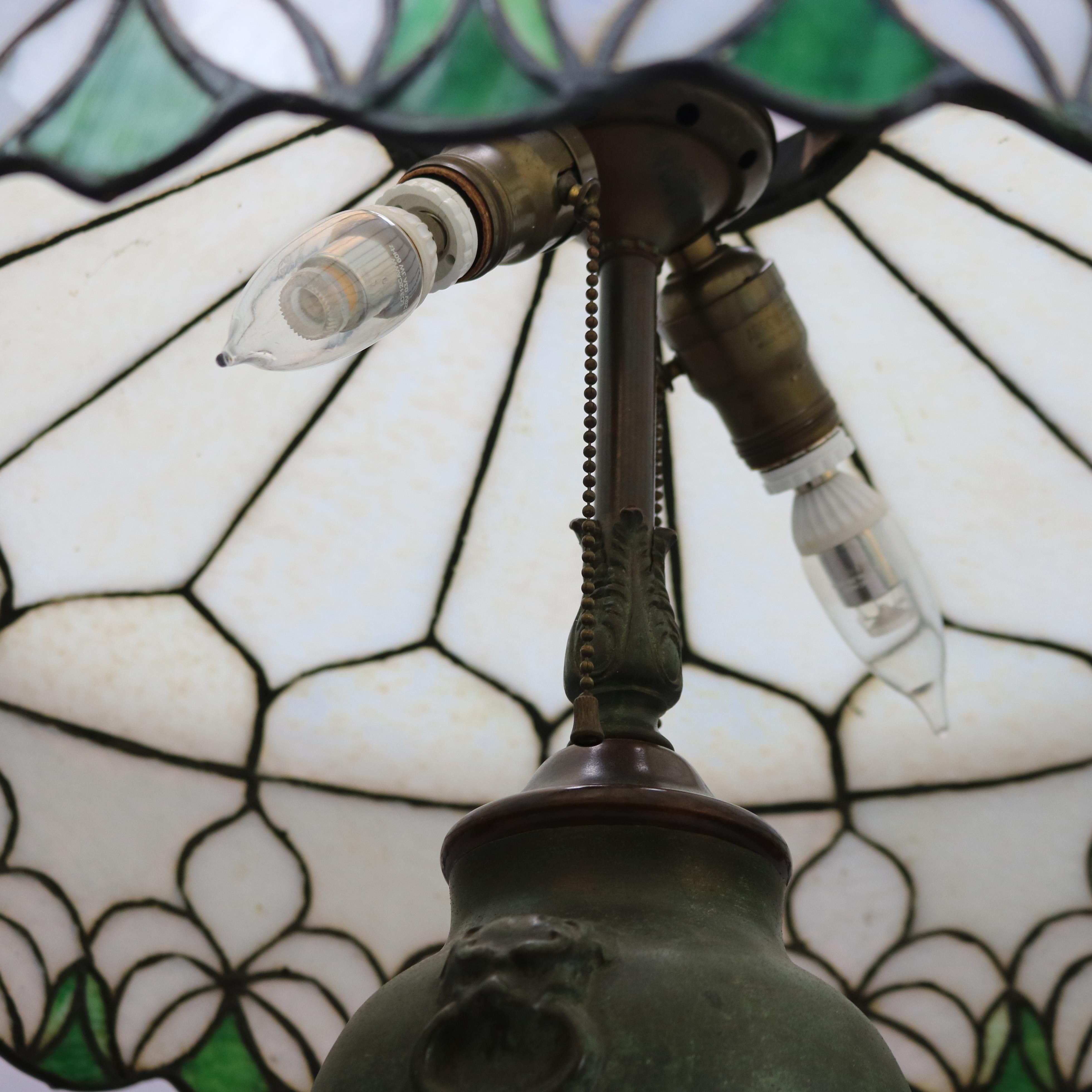 20th Century Antique Arts & Crafts Oversized Figural Charles Parker Leaded Glass Lamp, c1920