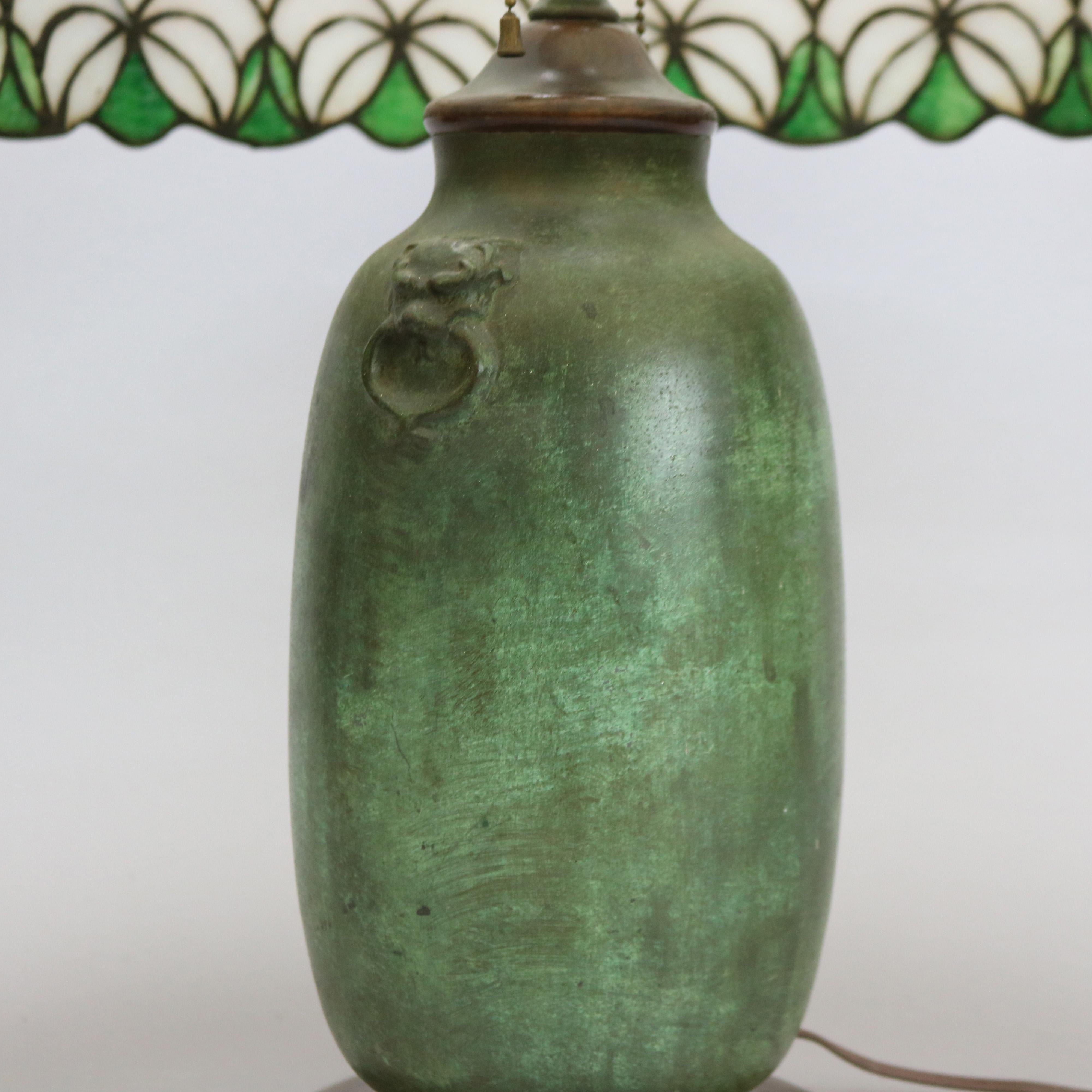 Antique Arts & Crafts Oversized Figural Charles Parker Leaded Glass Lamp, c1920 1