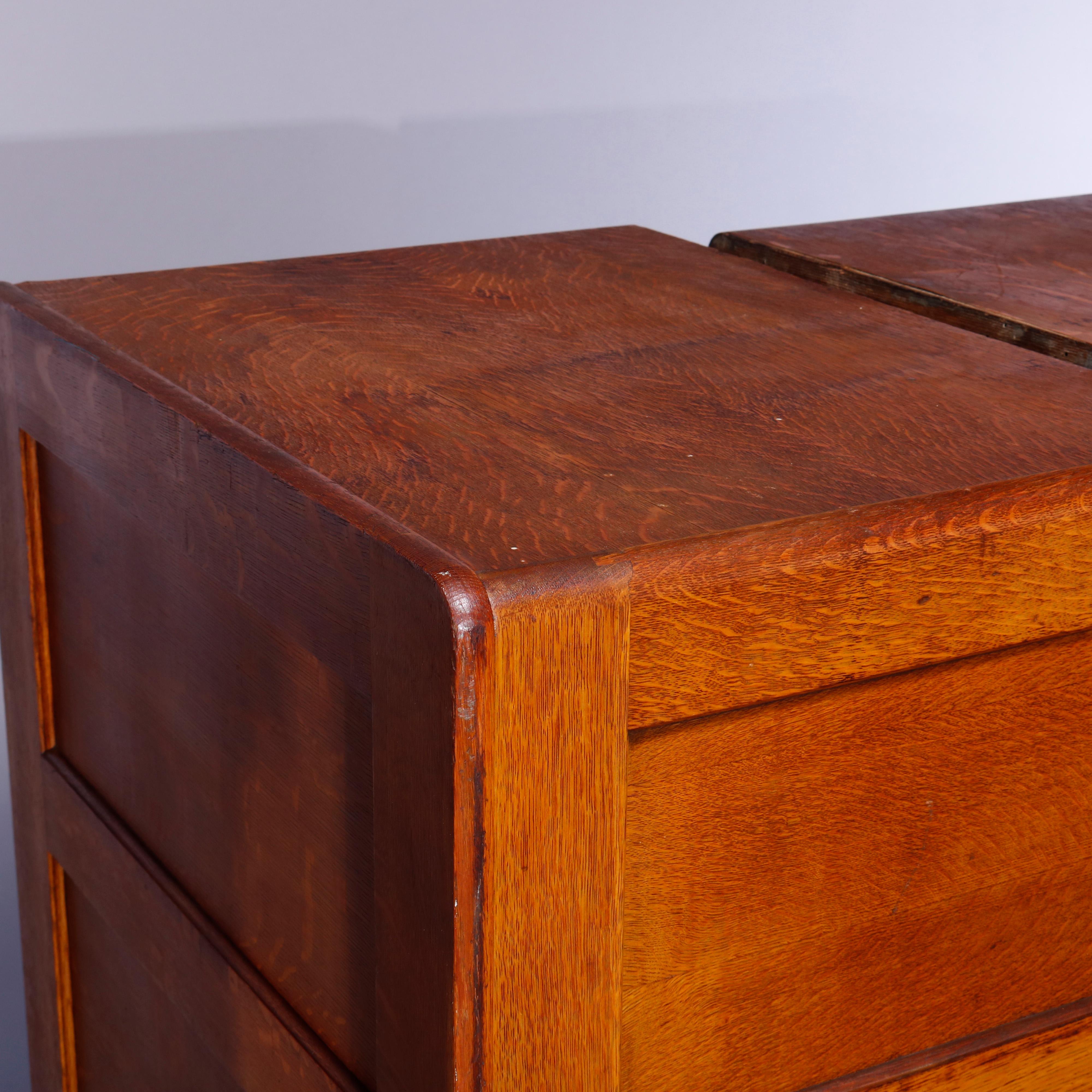 Antique Arts & Crafts Pair of Yale Oak Four Drawer File Cabinets, Circa 1910 3