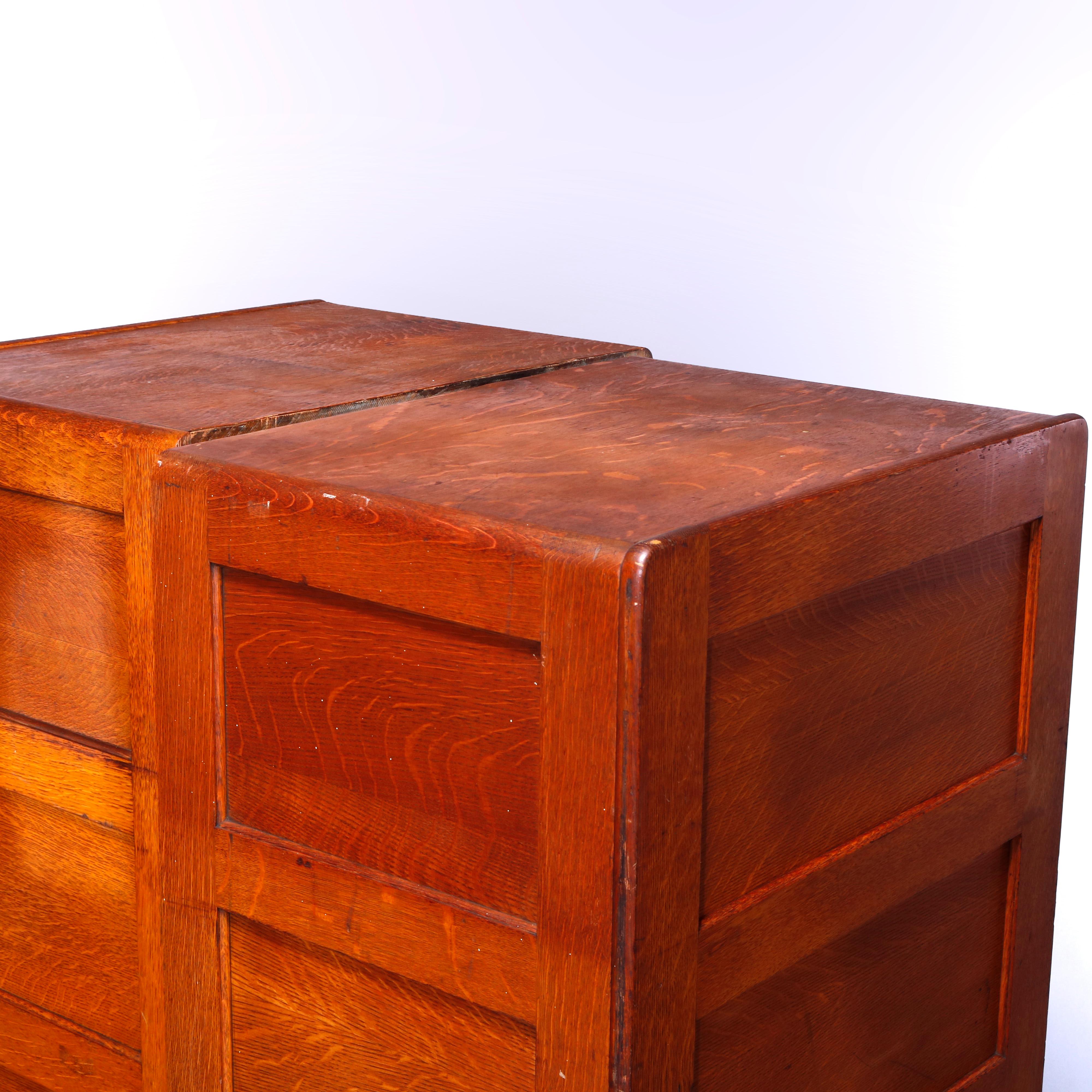 Antique Arts & Crafts Pair of Yale Oak Four Drawer File Cabinets, Circa 1910 4