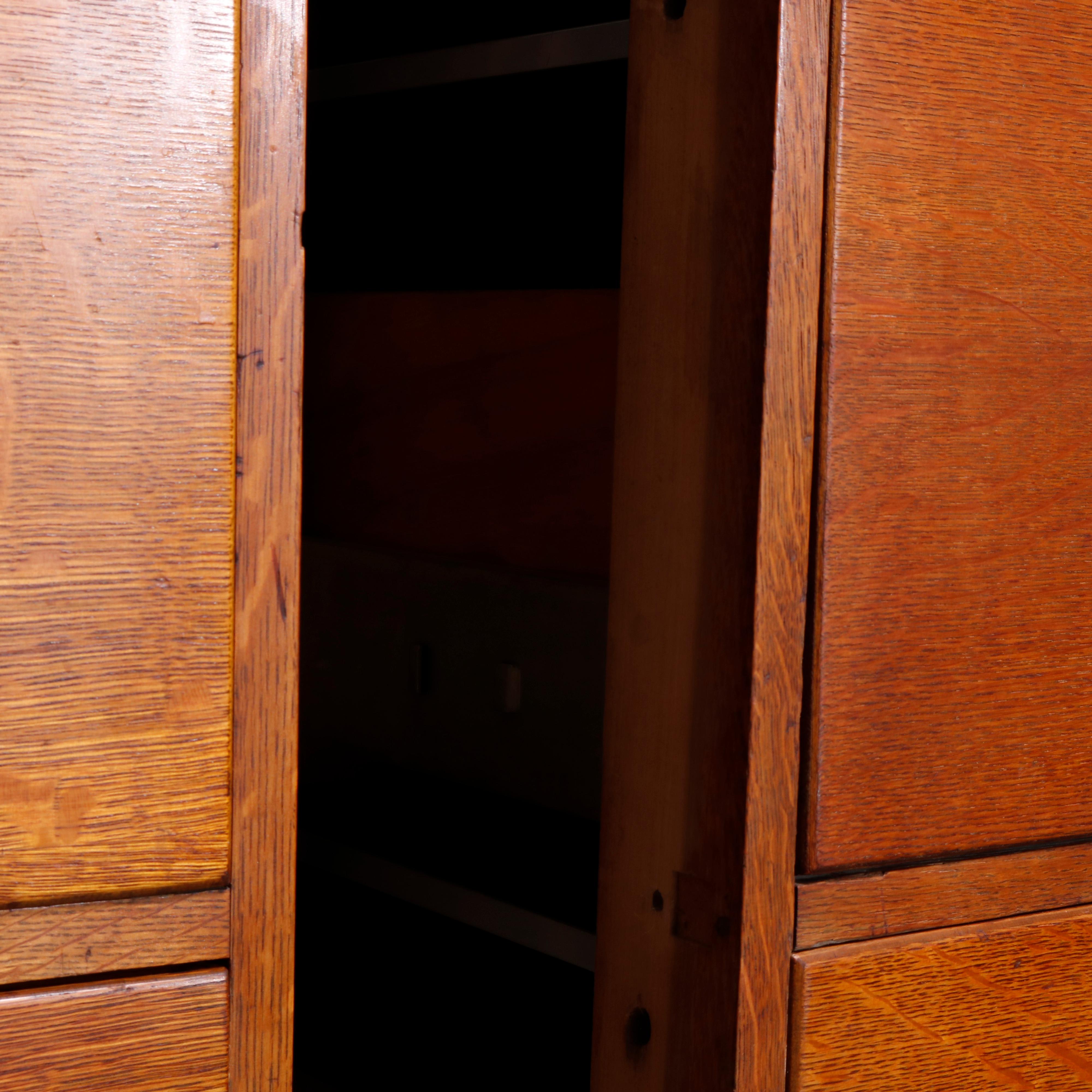 Carved Antique Arts & Crafts Pair of Yale Oak Four Drawer File Cabinets, Circa 1910